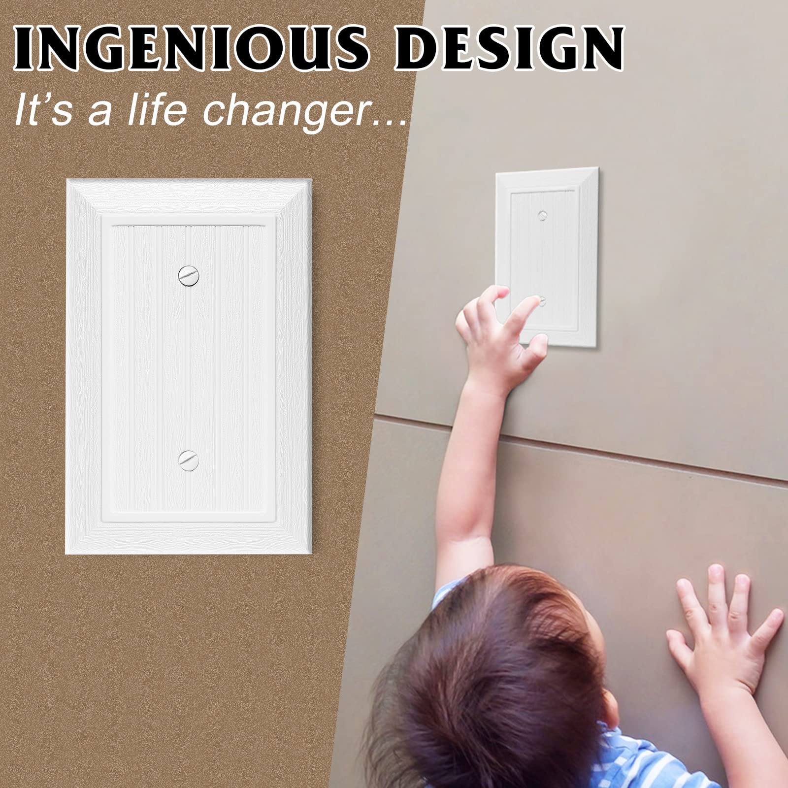 Anteer Modern Decorative Wall Plate Switch Plate Outlet Cover Vintage Retro Wood Grain Design Single Decorator 10 Pack White