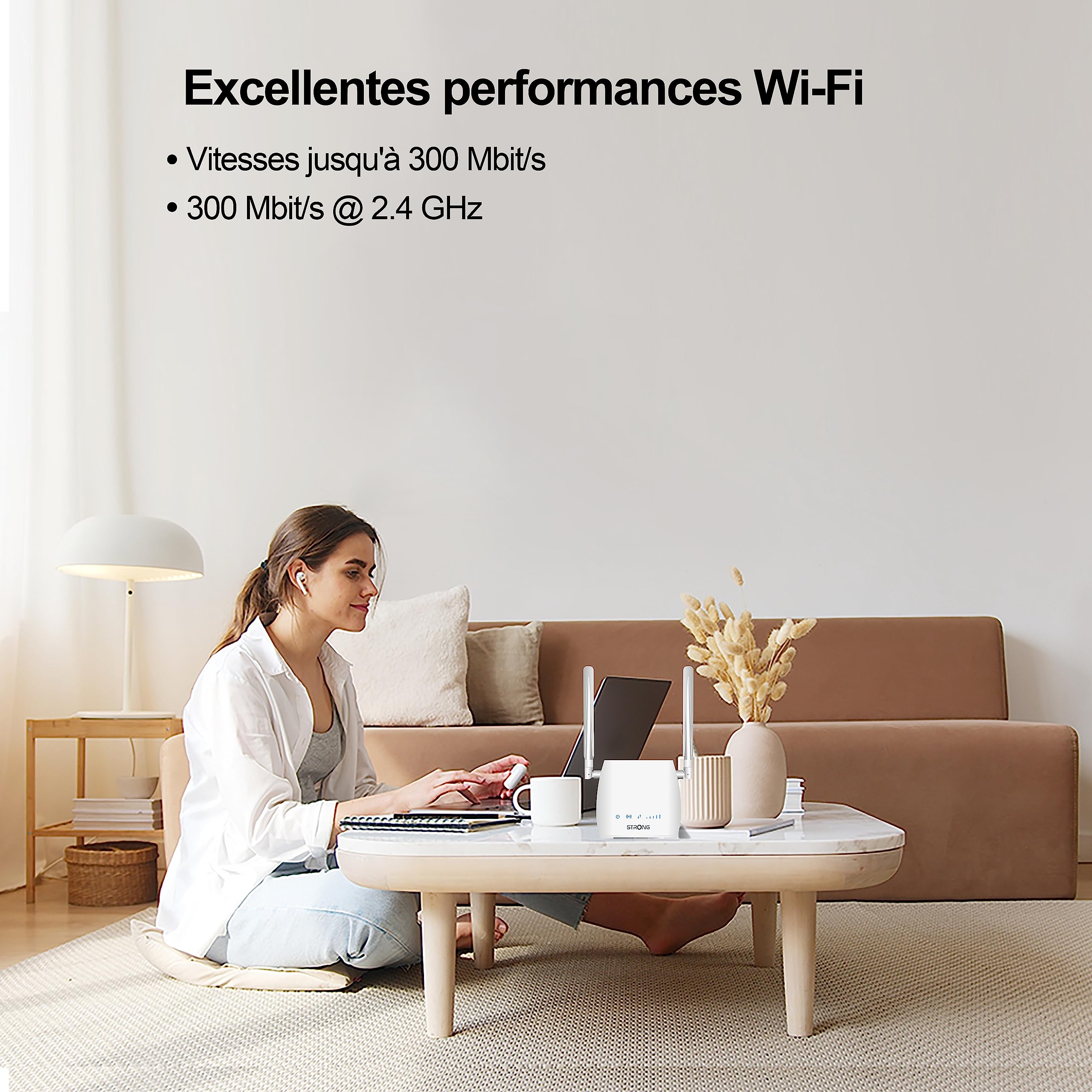 STRONG Router 4G LTE WLAN 300M(LTE do 150 Mbit/S, 2,4 GHz WiFi @ 300 Mbit/S, 802.11b/g/N, port LAN, adapter SIM) biały
