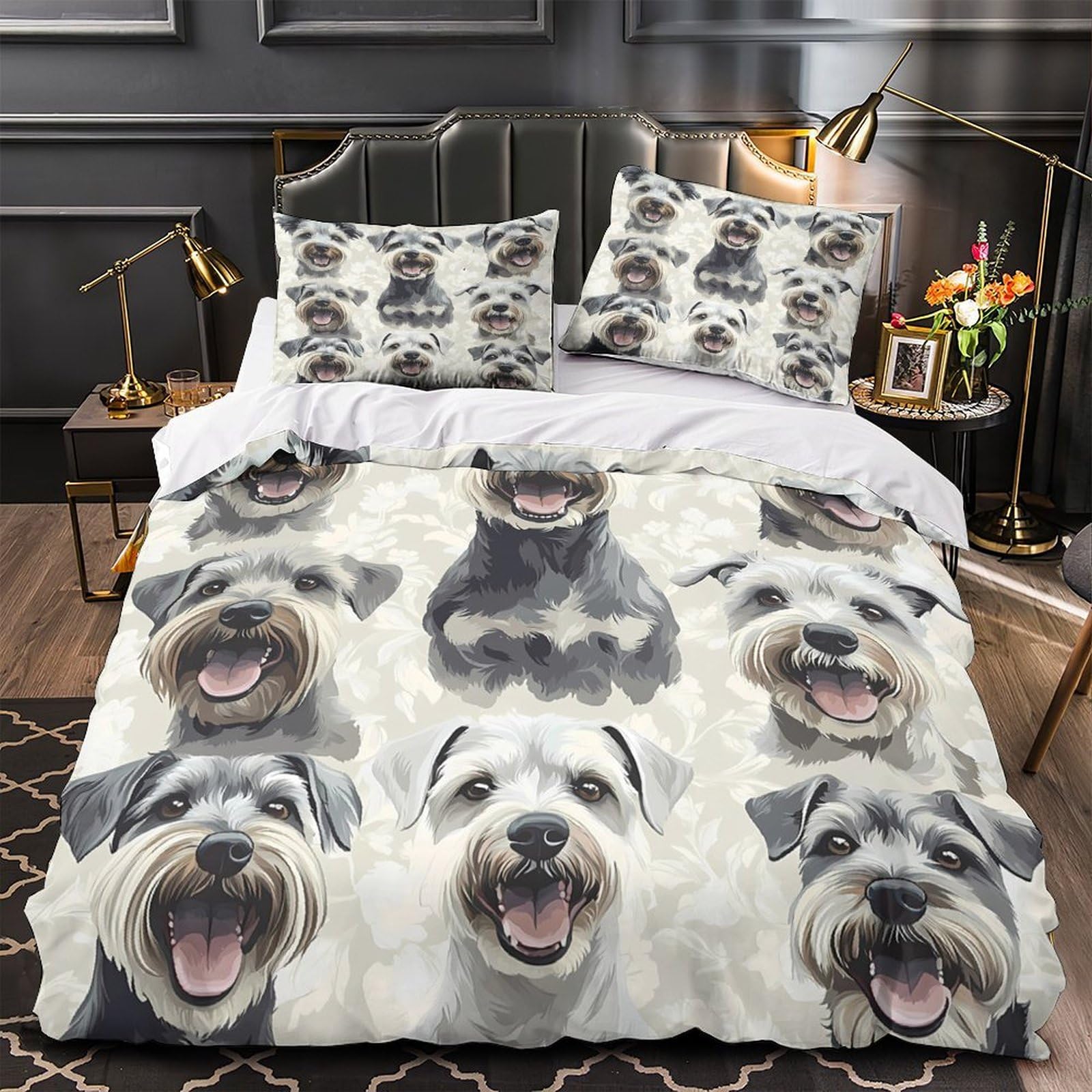Parure de lit 135x200 Schnauzer housse couette microfibre effet 3D