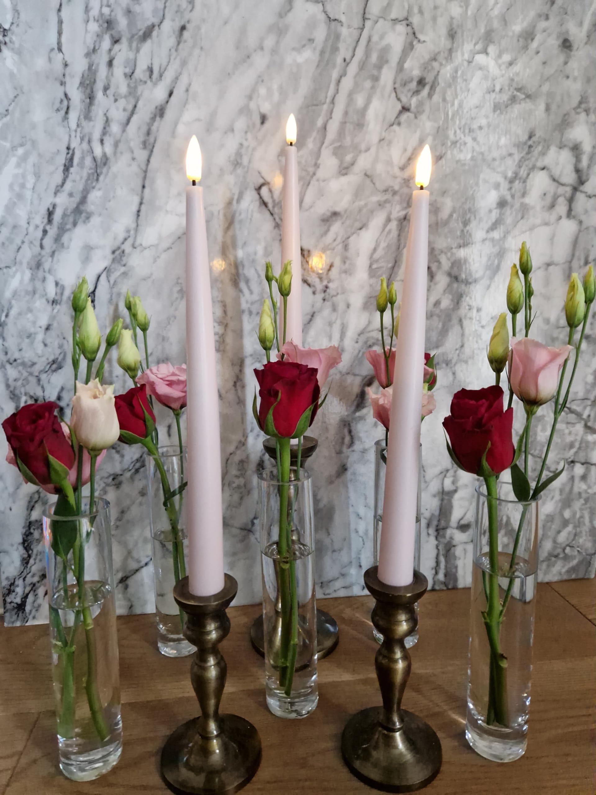 Forever Flames Real Wax Flameless Pink LED Taper Candles Battery Operated with Remote Control