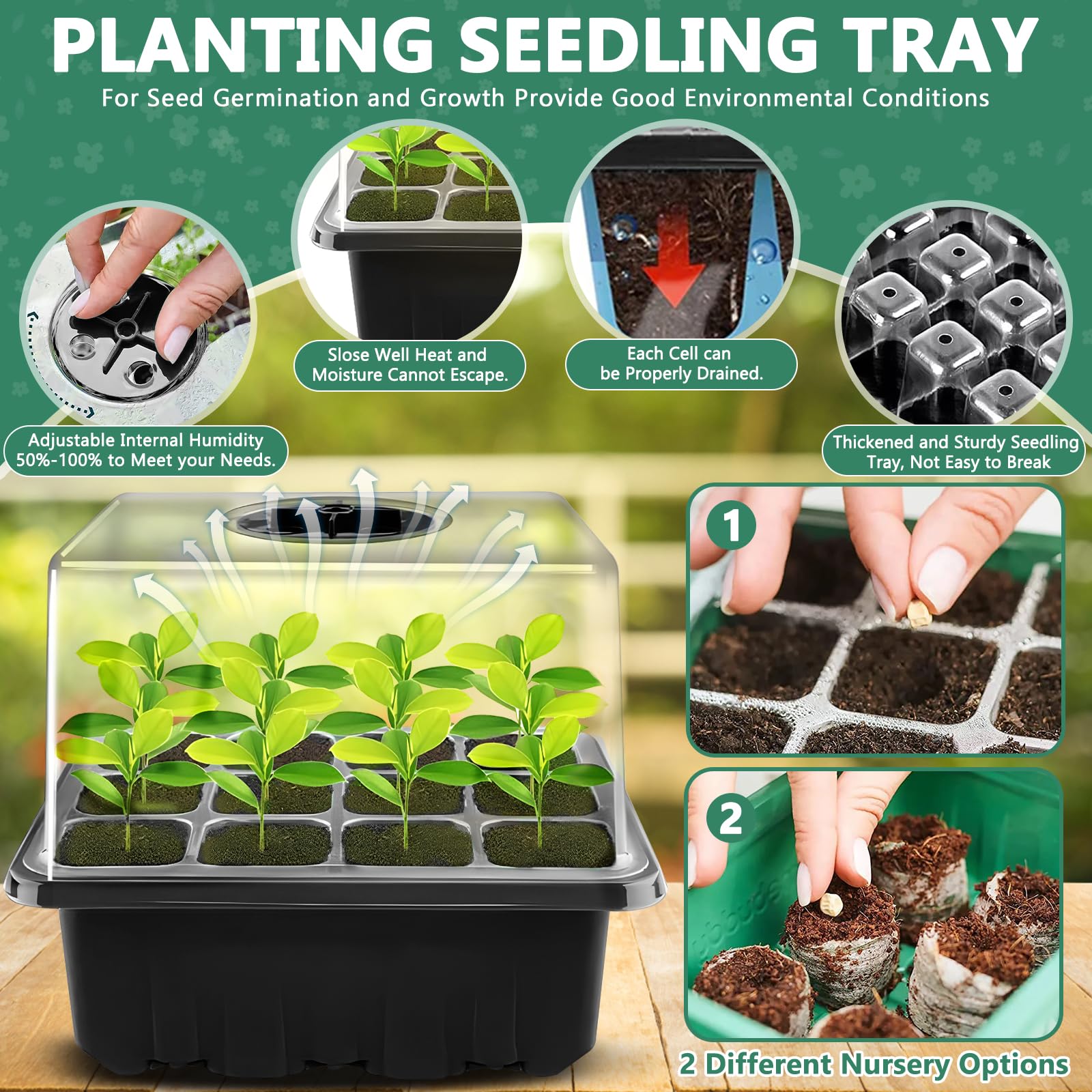 Vassoi per Semi,10 Pack 120 Cells Propagator con Coperchi Rialzati,Vassoi Seminacon finestra regolabile,20 Etichette,3 Pale,2 Strumenti,Guanti,Strumento di Coltivazione in Mini Serra
