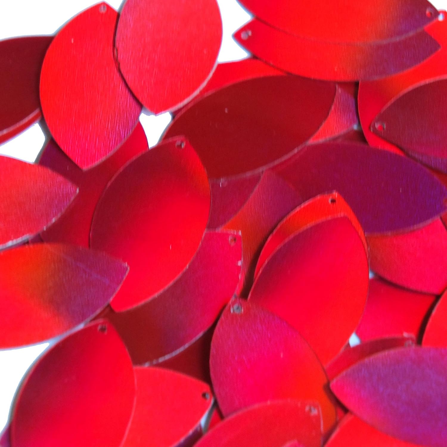 Red Lazersheen Sequin Navette Leaf 1.5 inch Couture Loose Paillettes. Made in USA.