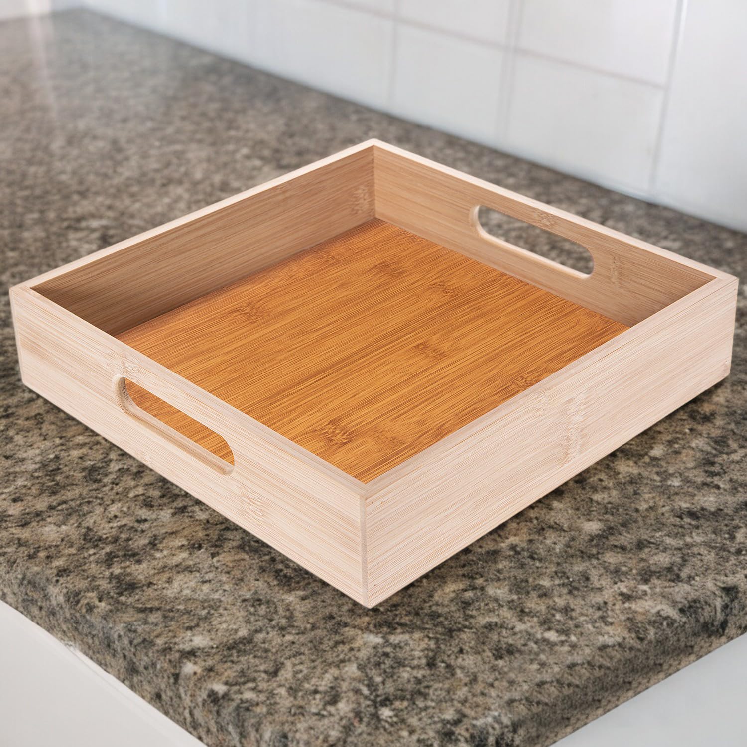 Pack 6 Bandejas de Bambú. Varios Tamaños a Elegir. Bandeja Cuadrada o Rectangular para Servir Comida, Decoración de Interiores, Centro de Mesa. para Hogares, Hostelería, Eventos (27 x 27 x 6 cm)