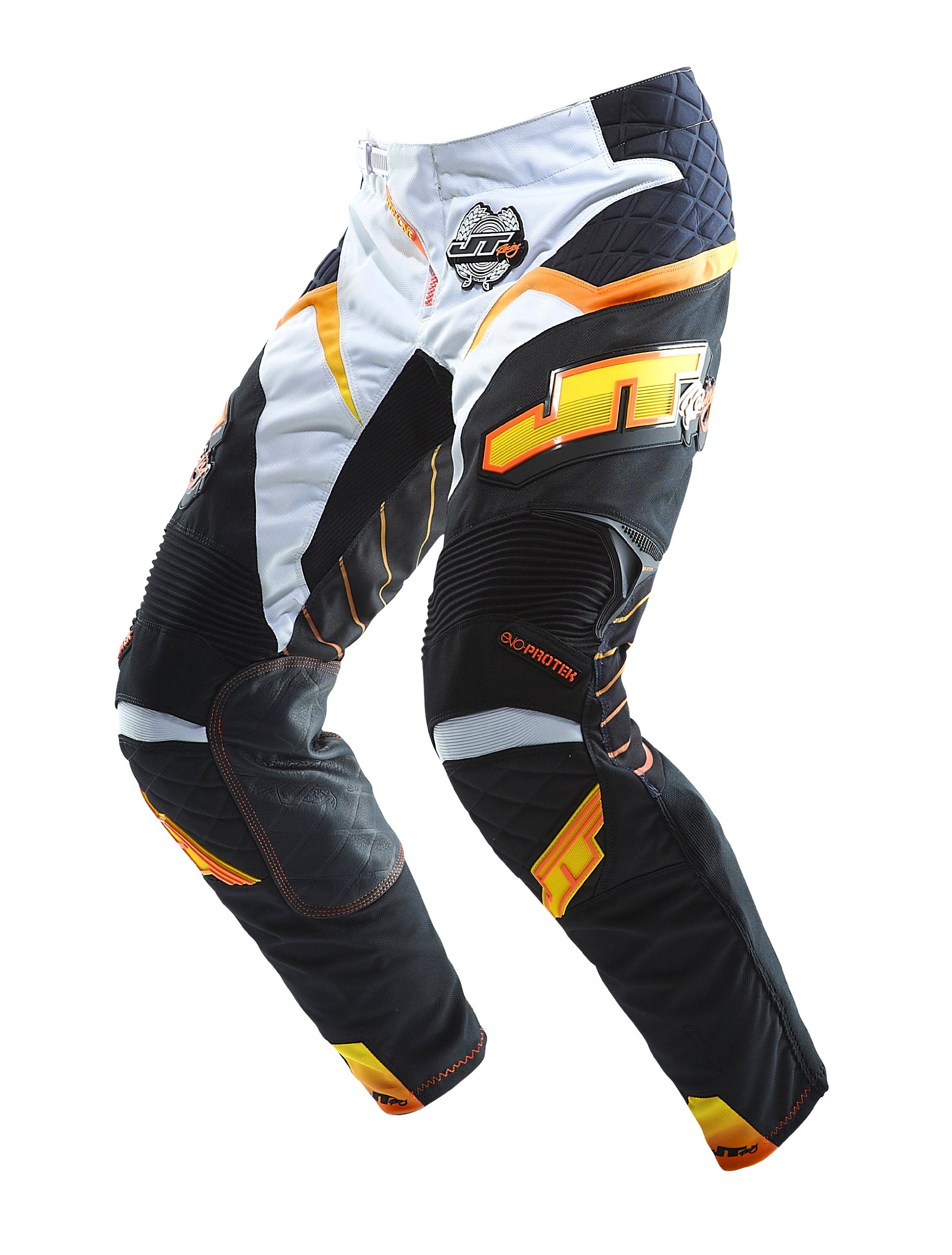 JT Racing USA Evolve Protek Dirt Bike MX Motocross Pants with Race Graphics (White/Black, Size 40)
