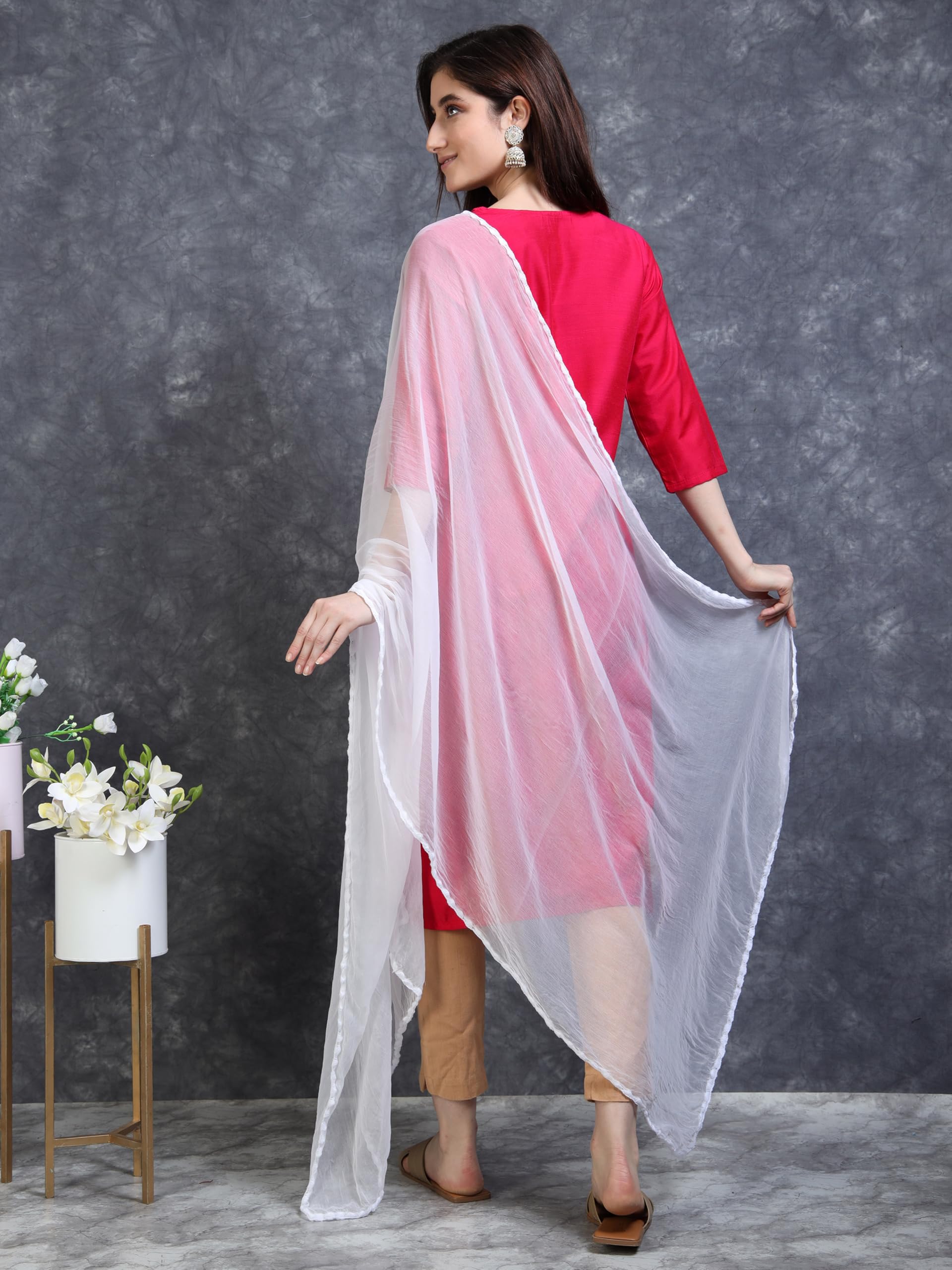 Miraan Women Pure Chiffon Solid Dupatta With Woven Border, 2.25 Meters Length (Chiffdupwhite03_White), 2.25 mtr - Image 2 thumbnail