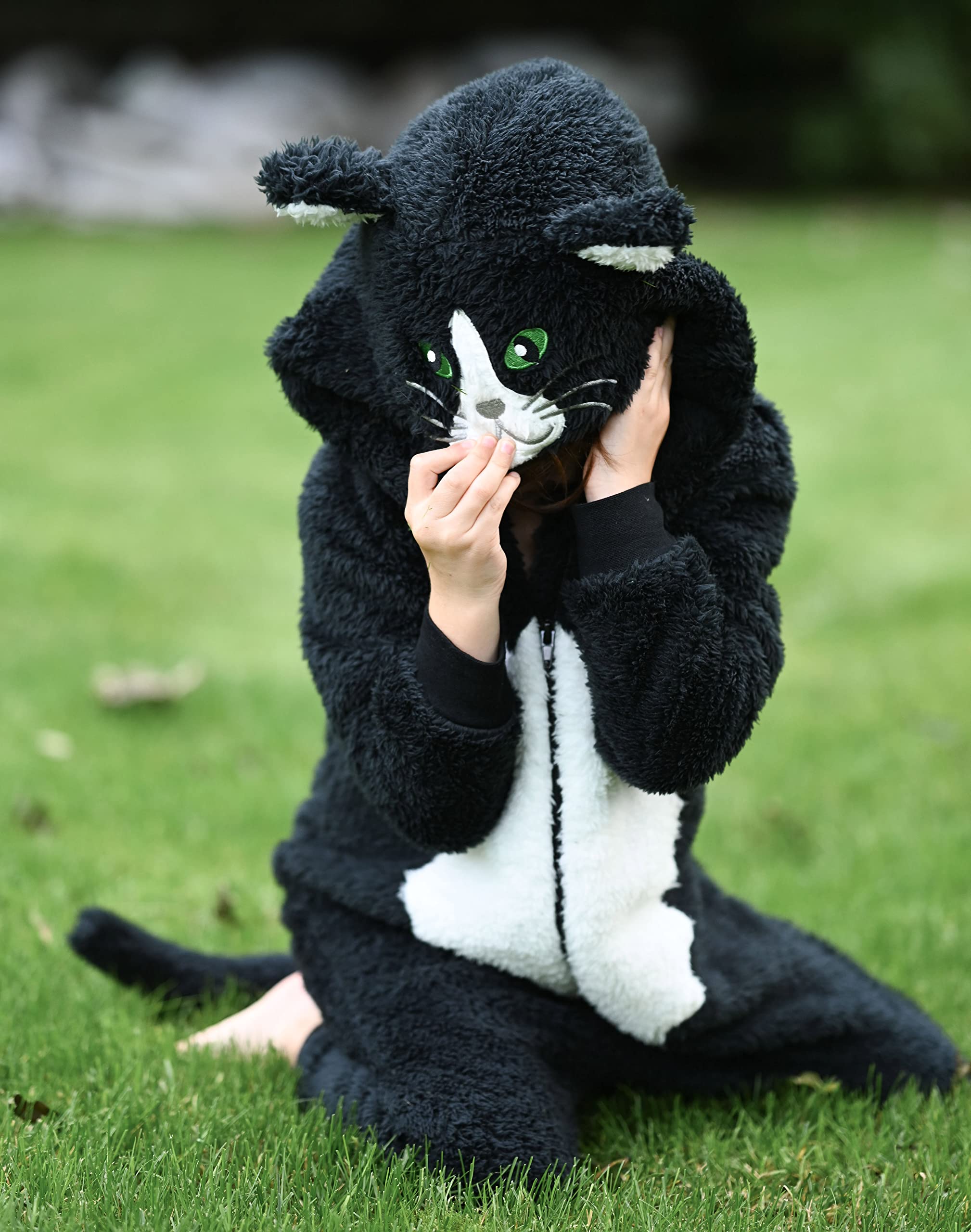 Tierkostüme Einteiler für Kinder Katze Kätzchen schwarz-weiß Fleece 2-13 Jahre