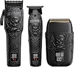 Professional Cordless Mens Hair Clippers & Beard Trimmer and Electric Shavers Kits & Sets,Metal Hair Clippers Cutting Grooming Kit with Long Battery Life for Family Barber Use (Black)