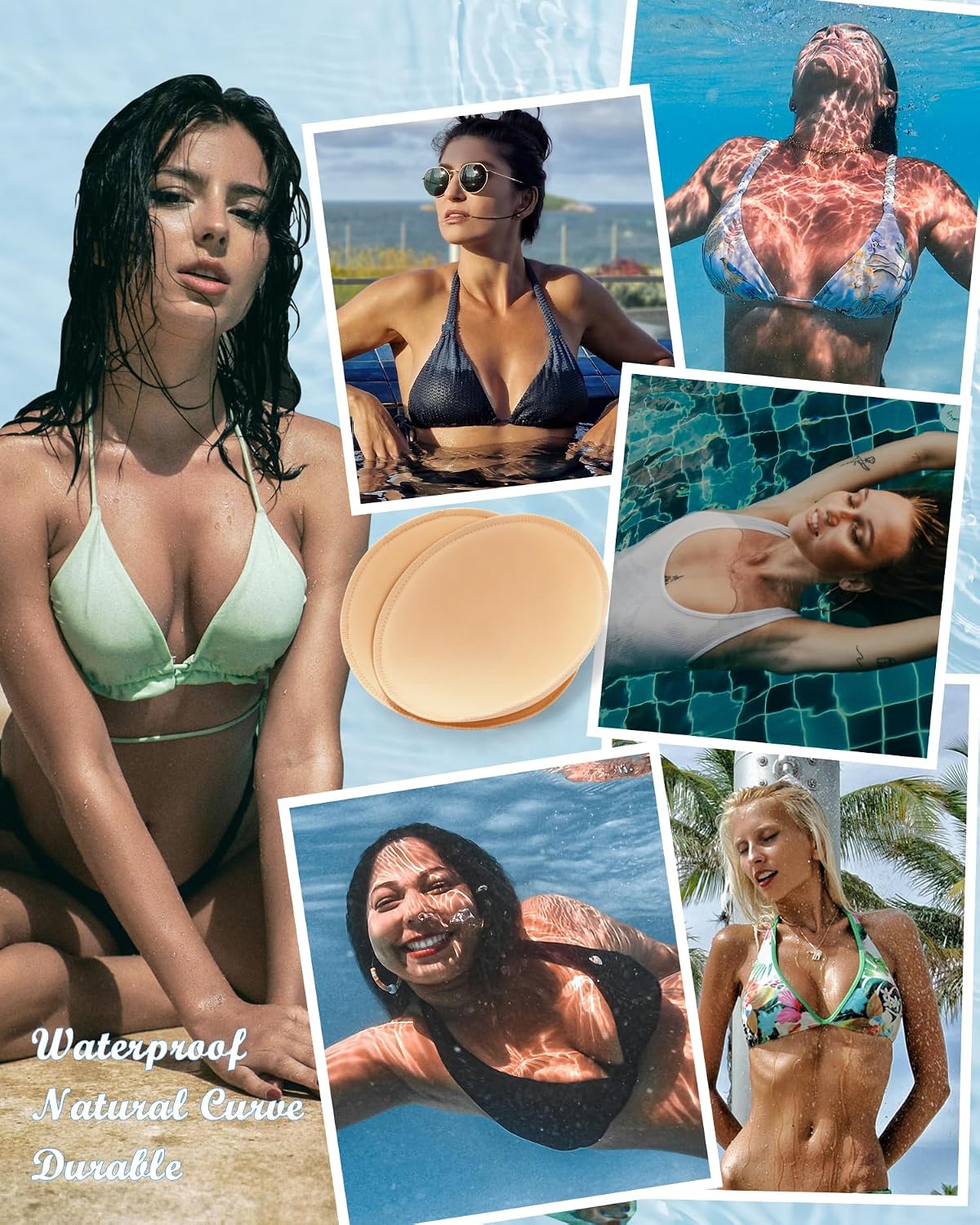 Waterproof Bathing Suit Inserts 4 Pairs, Round Swimsuit Pads Inserts Bra Cups for Women Bikini Sport Top