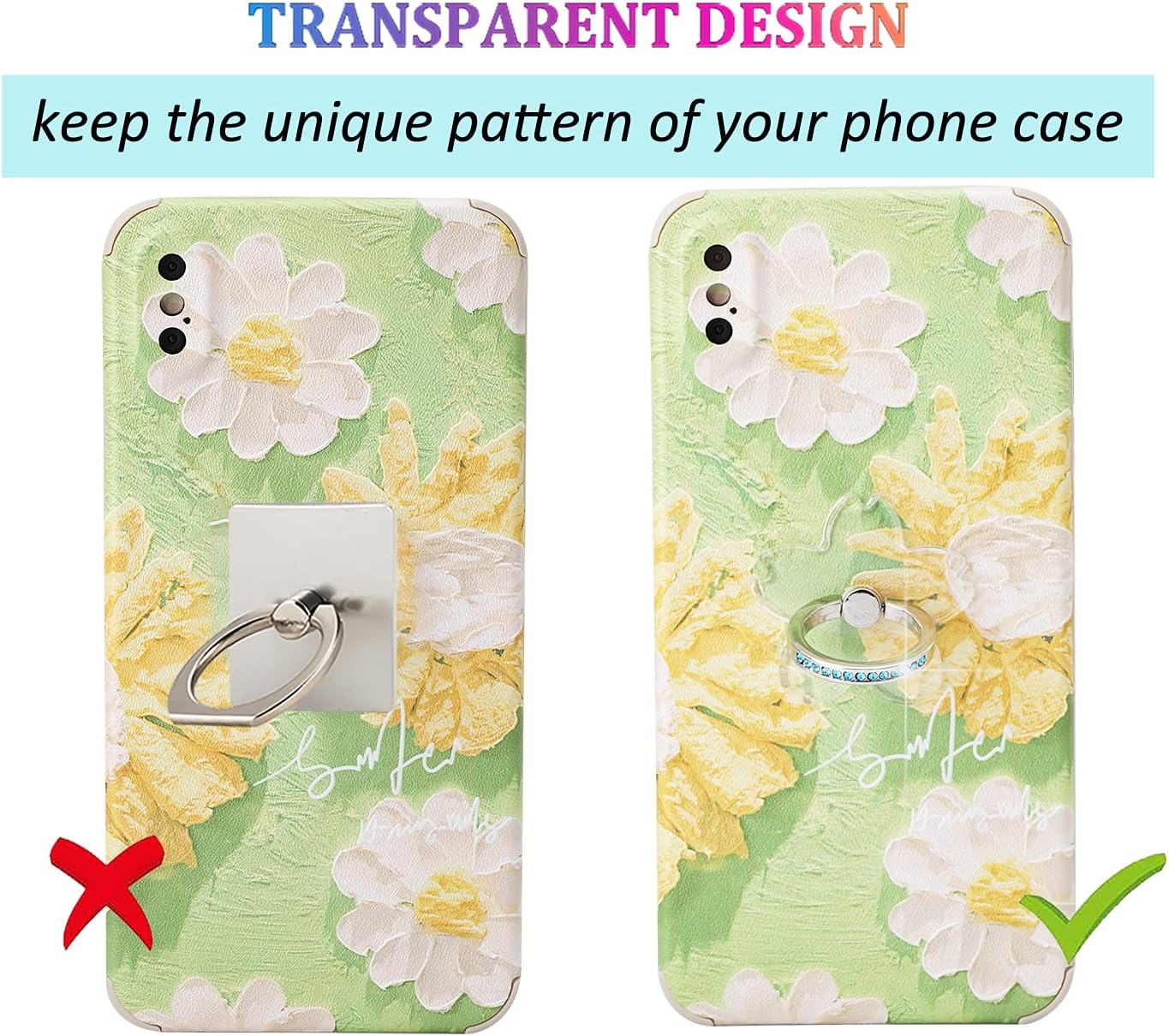 lenoup Transparent Oriental Cherry Rhinestone Cell Phone Ring Holder Kickstand,Bling Bling Sparkle Pink Diamond Blue Diamond Clear Cherry Blossom Cell Phone Finger Ring Grip Stand(Silver/Rose Gold)