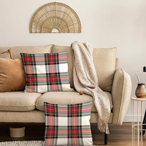 Miniatura 2 de Juego de 2 fundas de almohada de Navidad de 18 x 18 pulgadas, color rojo, verde y blanco, a cuadros, decoraciones de vacaciones de invierno, fundas