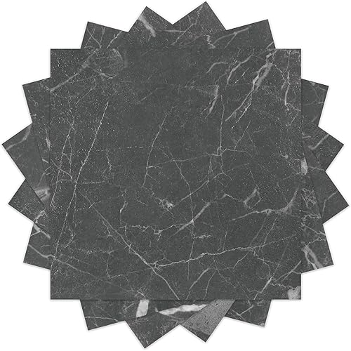Miniatura 9 de WESTICK Azulejos de suelo de color negro claro para baño, azulejos de cocina para despegar y pegar, azulejos de mármol impermeables para dormitorio,