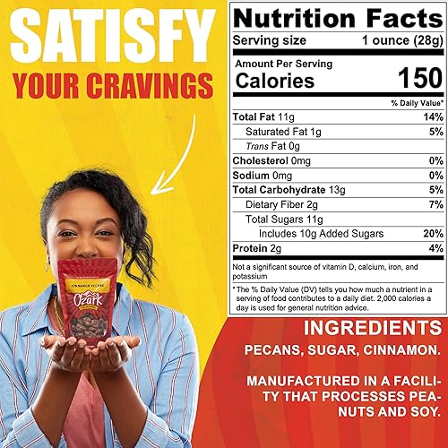 Miniatura 3 de OZARK NUT ROASTERS Nueces pecanas recubiertas de canela, nueces saborizadas con especias de canela, maní confitado gourmet de clase mundial en un