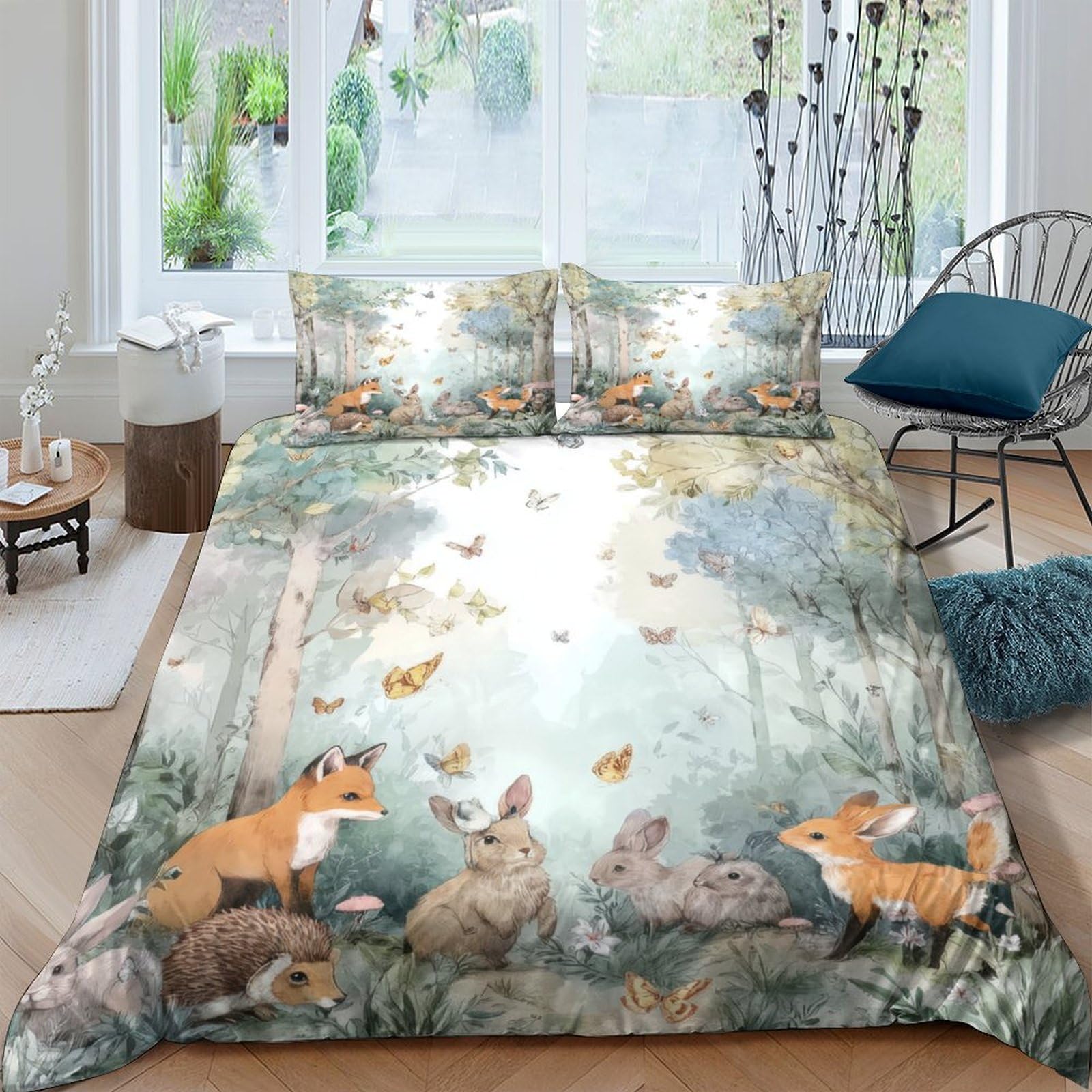 Ctjqhvkz Style-4 3D Printed Forest Animal Fitted Sheet Microfiber Soft Woodland Rabbit Mattress Cover For Bedroom Guest Room Decor Single（135X200cm）