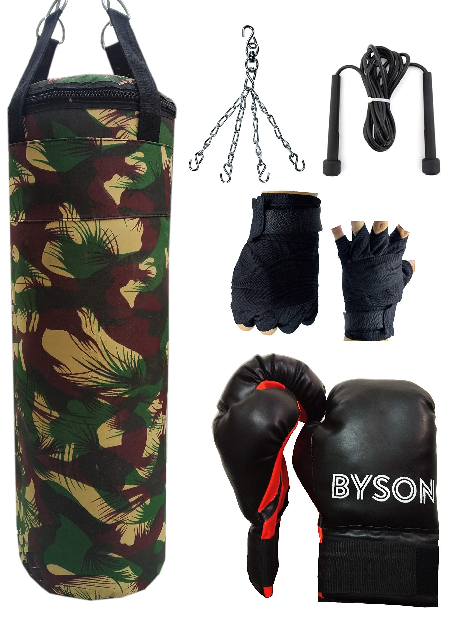 Byson Professional Army Boxing Kit Set for Men and Adult (36inch Punching Bag, 14oz Boxing Gloves, Hand Wrap, Chain, Skipping Rope) Heavy Bag (B0919H42XV) Amazon Price History, Amazon Price Tracker