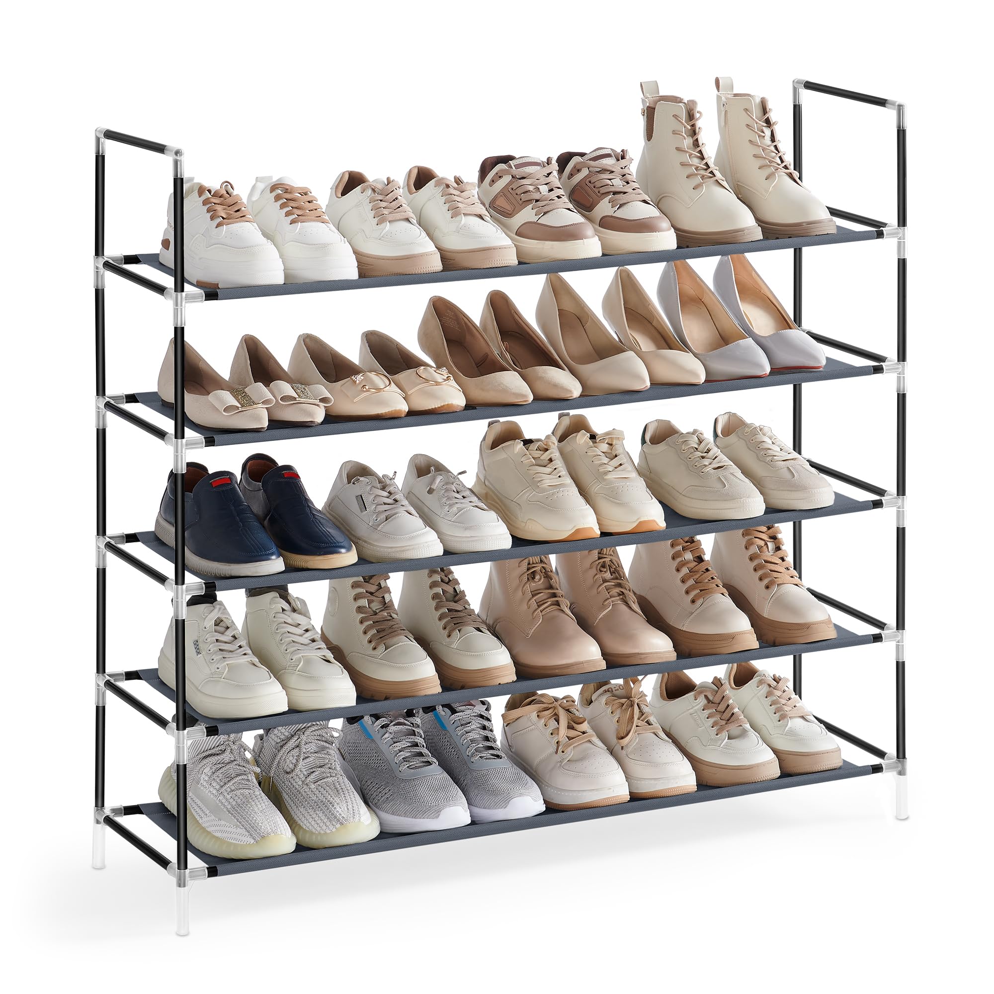 SONGMICS 5-Tier Shoe Rack, Shoe Storage for Hallway Closet, Slim and Space-Saving, Metal Frame, Non-Woven Fabric Shelves, Dove Gray and Ink Black ULSH055G01