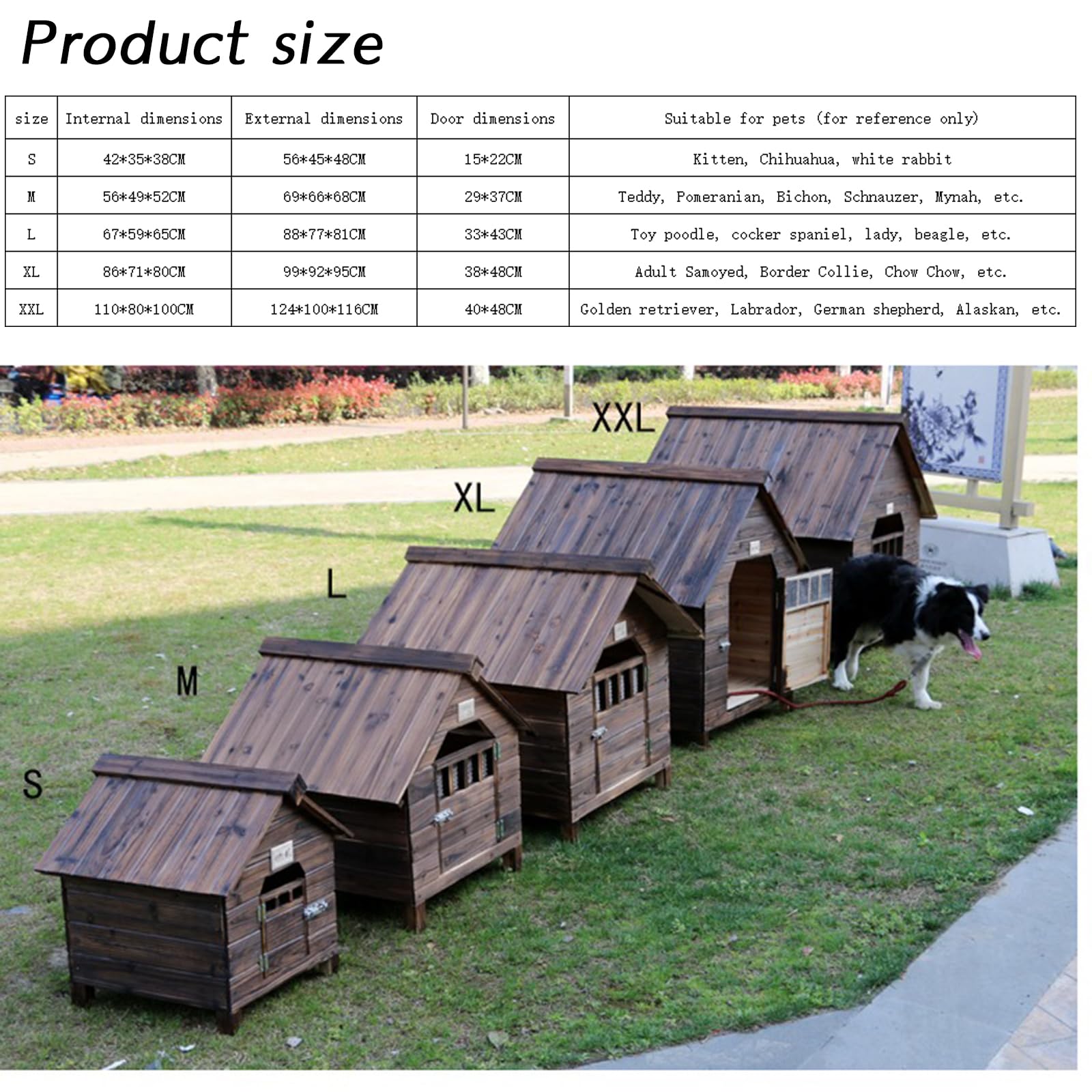 Caseta exterior de madera aislada para perros pequeños, medianos y grandes, resistente a la intemperie, fácil de montar, fácil de limpiar con ventanas y puertas (marrón, 99 x 92 x 95 cm)