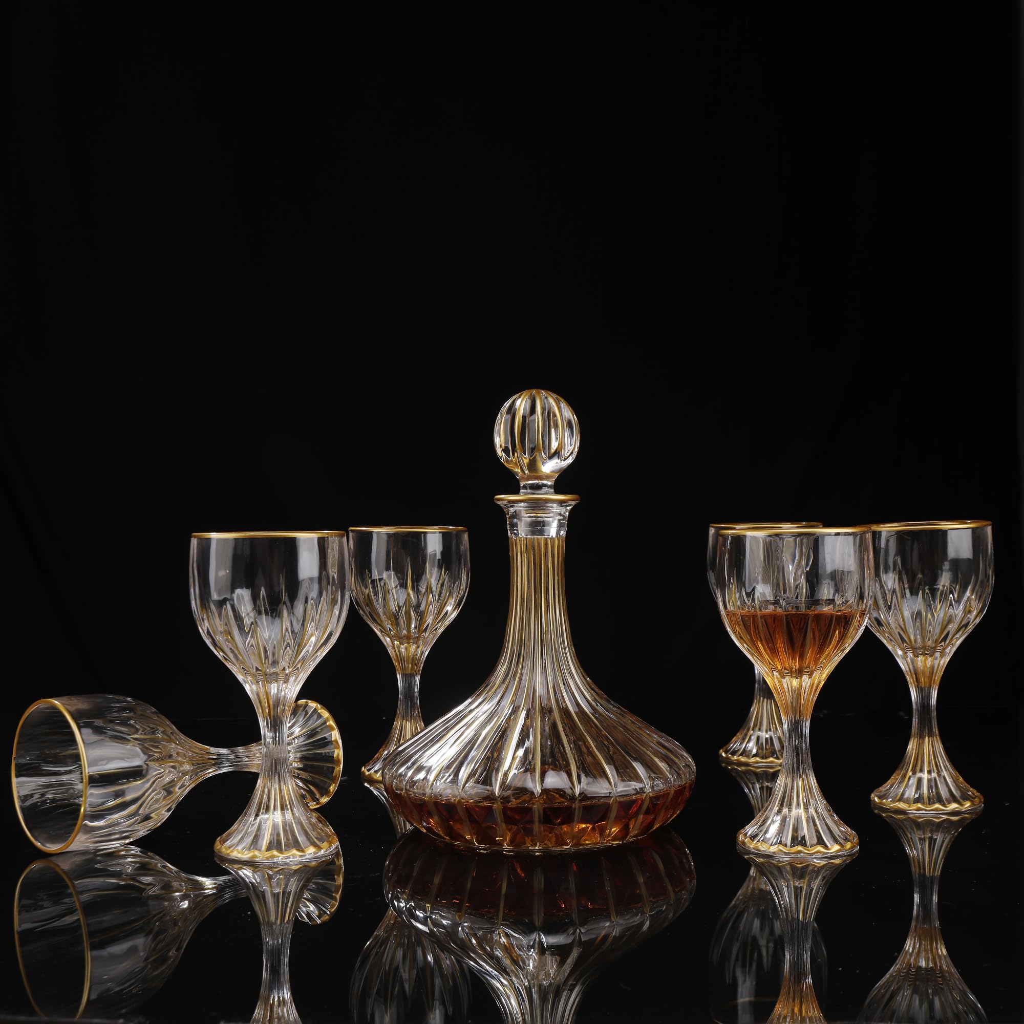 Carafe à whisky en cristal doré peinte à la main avec bouchon en verre – Verre en cristal sans plomb – 1500 ml – Carafe à liqueur élégante pour whisky, scotch, bourbon et spiritueux (carafe