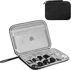 Bolsa organizadora de cabos eletrônicos Travel Essentials, bolsa de transporte, portátil, impermeável, de camada única, bolsa de armazenamento para cabo, carregador, telefone, fone de ouvido, preto