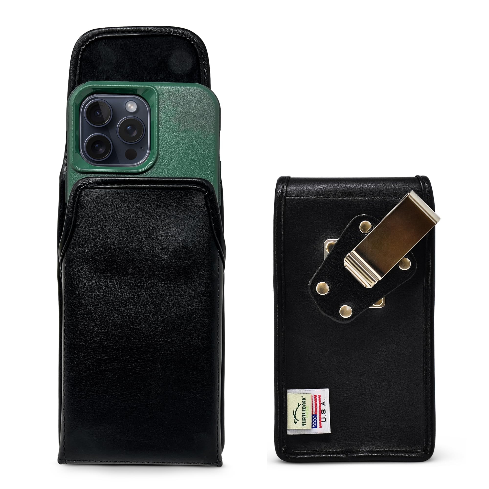 Turtleback Belt Clip for iPhone 16 Pro Max, 15 Pro Max, 14 Pro Max -Medium- Fits w/Shockproof Commuter Style Cases, Premium Black Leather Vertical