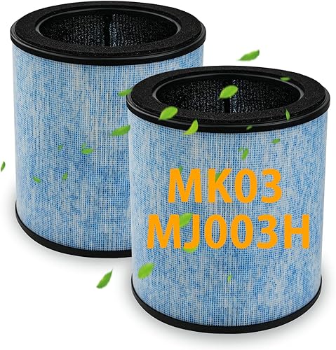 BBT MK03 - Filtro de aire de repuesto compatible con AROEVE MK03 y POMORON MJ003H purificador de aire, 4 en 1 True HEPA y filtro de carbón activado