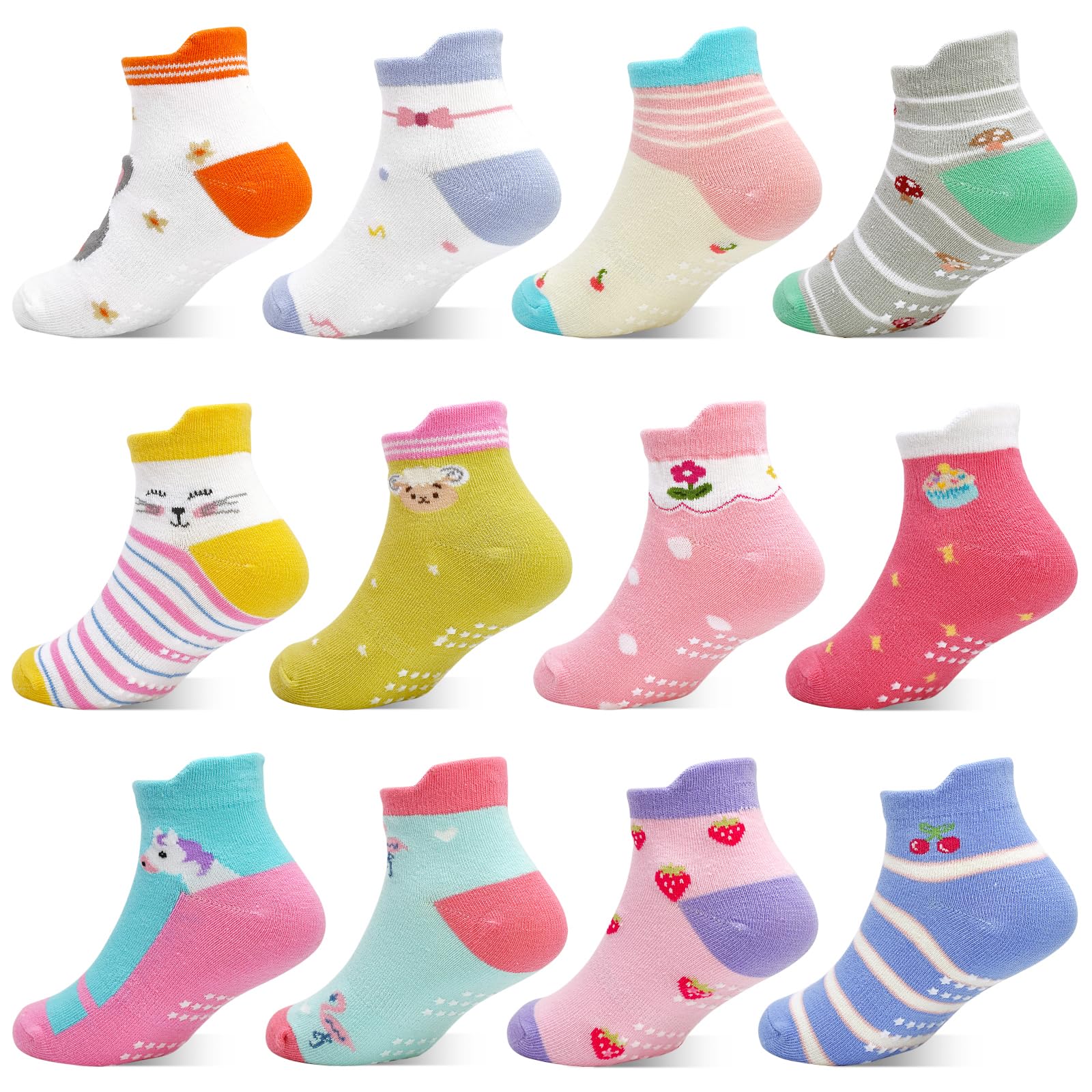 GRPSKCOS Stoppersocken Kinder 12 Paar Rutschsocken Socken Kinder ABS Socken Antirutschsocken für 6-12 Monate 1-7 Jahre Jungen Mädchen