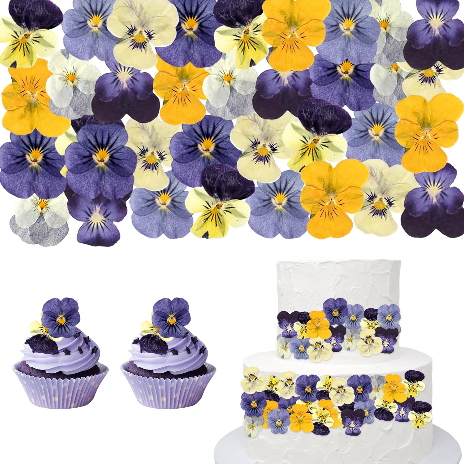 CENCERY 40 Pcs Dried Pressed Flowers, Cake Toppers and Decorations for Cakes Desserts, Cocktails, Garnish (Pansy)
