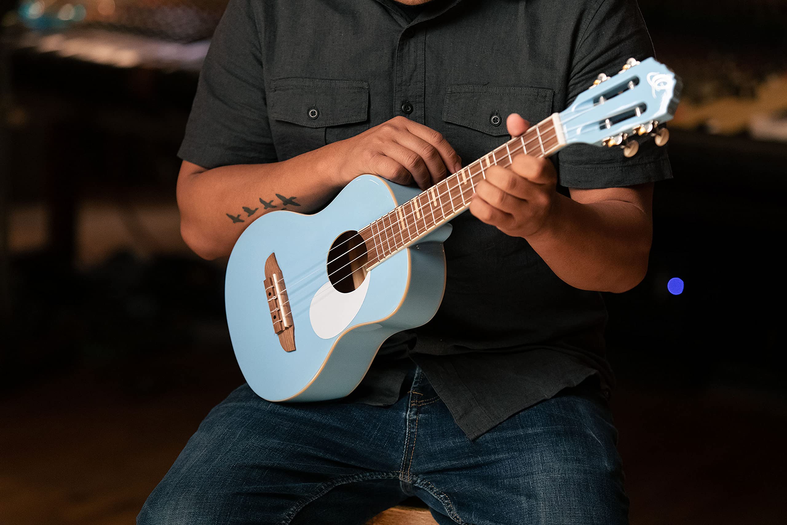 Ortega Guitars Ukulele Tenore blu - Serie Gaucho - include Gig Bag - legno di Agathis (RUGA-SKY)