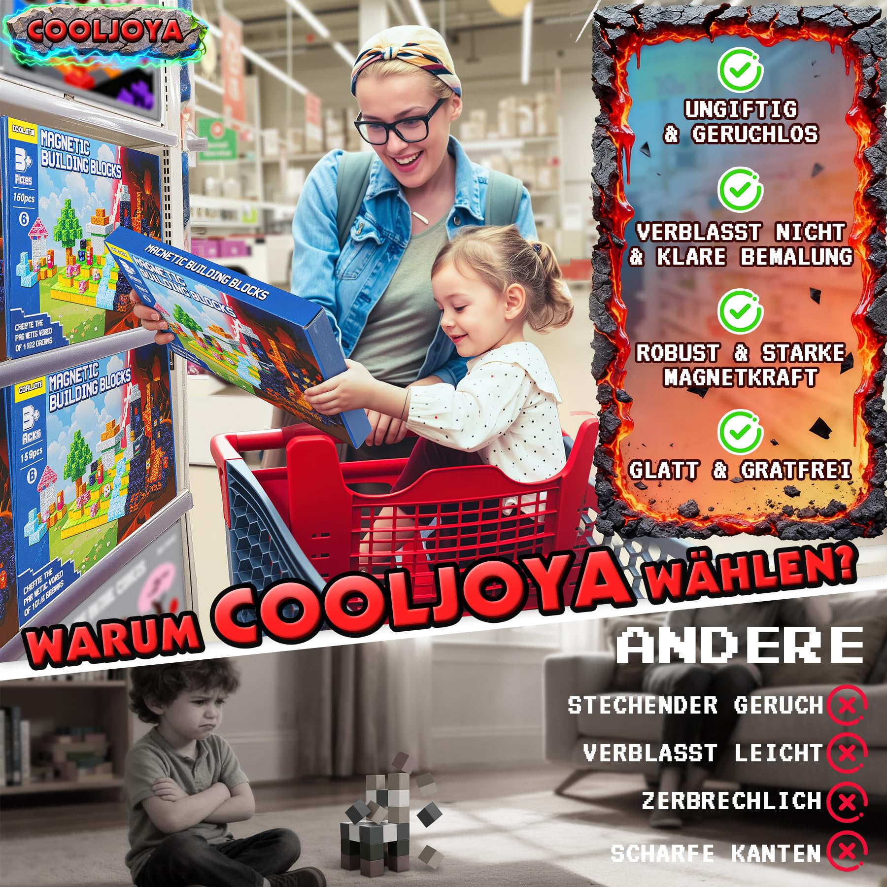 COOLJOYA Bloques Magneticos Construccion Niños,150 Piezas Construcciones Magneticas Niños,Piezas Magneticas,Juguete Creativo Montessori para 3 4 5 6 7 8 9 10 Años,Alto Rendimiento