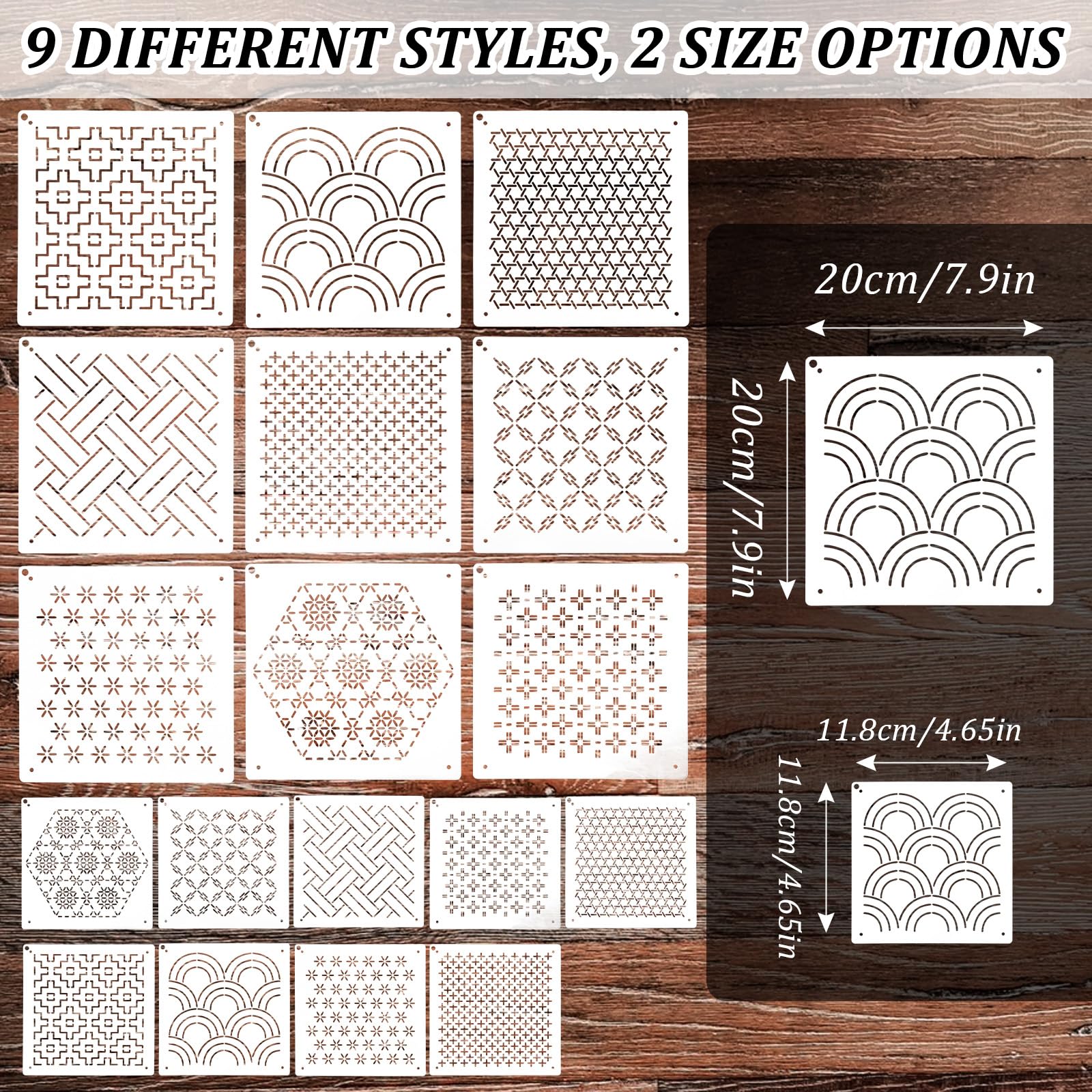 18PCS Plastic Sashiko Stencils, Geometric Sashiko Pattern Template, 2 Size Geometric Embroidery Stencils- 4.7