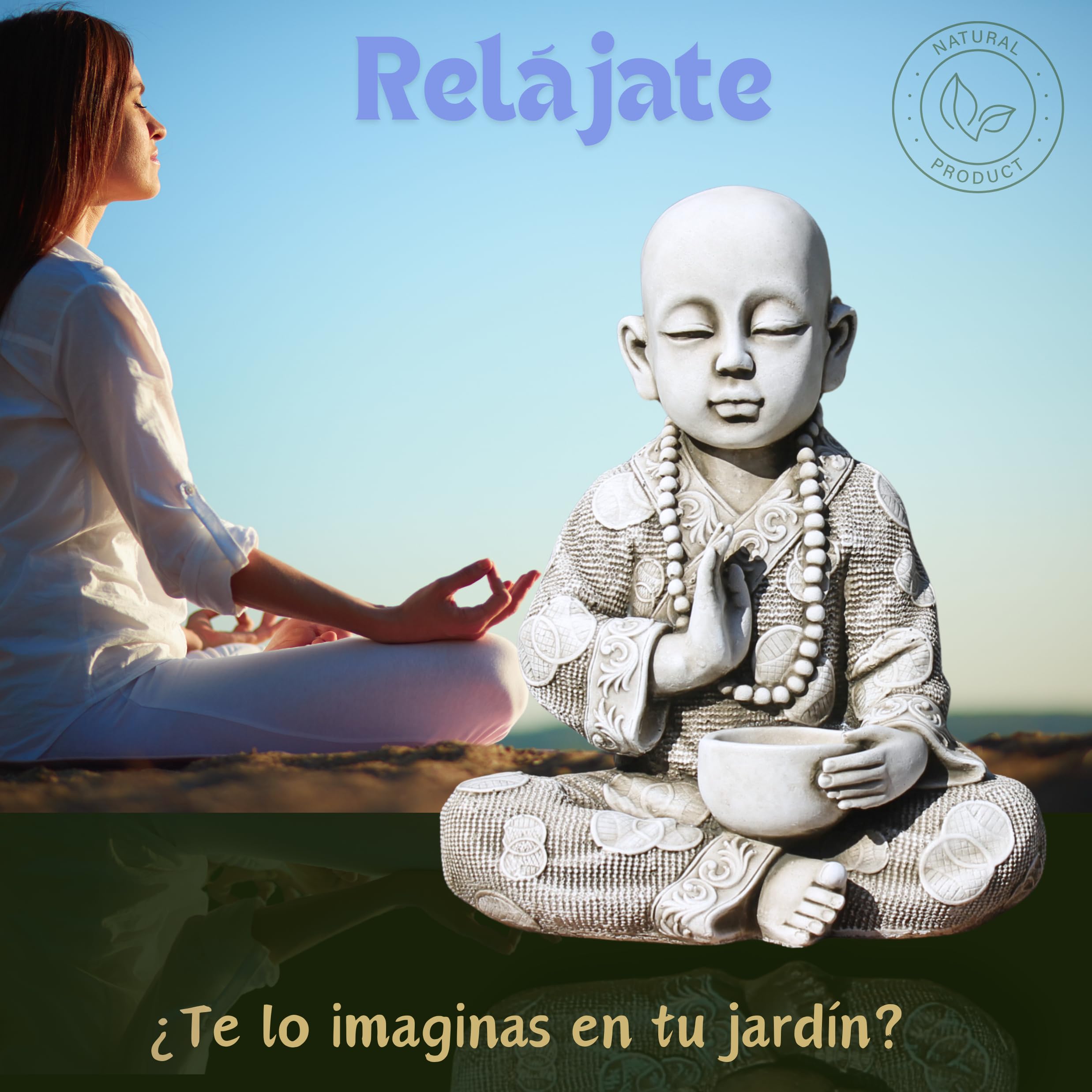 Buda para Vela 37 cm (Ceniza).- Budas Grandes de Jardin y Estatuas Decorativas de Piedra para Decoracion Jardin Exterior y Espacios Zen