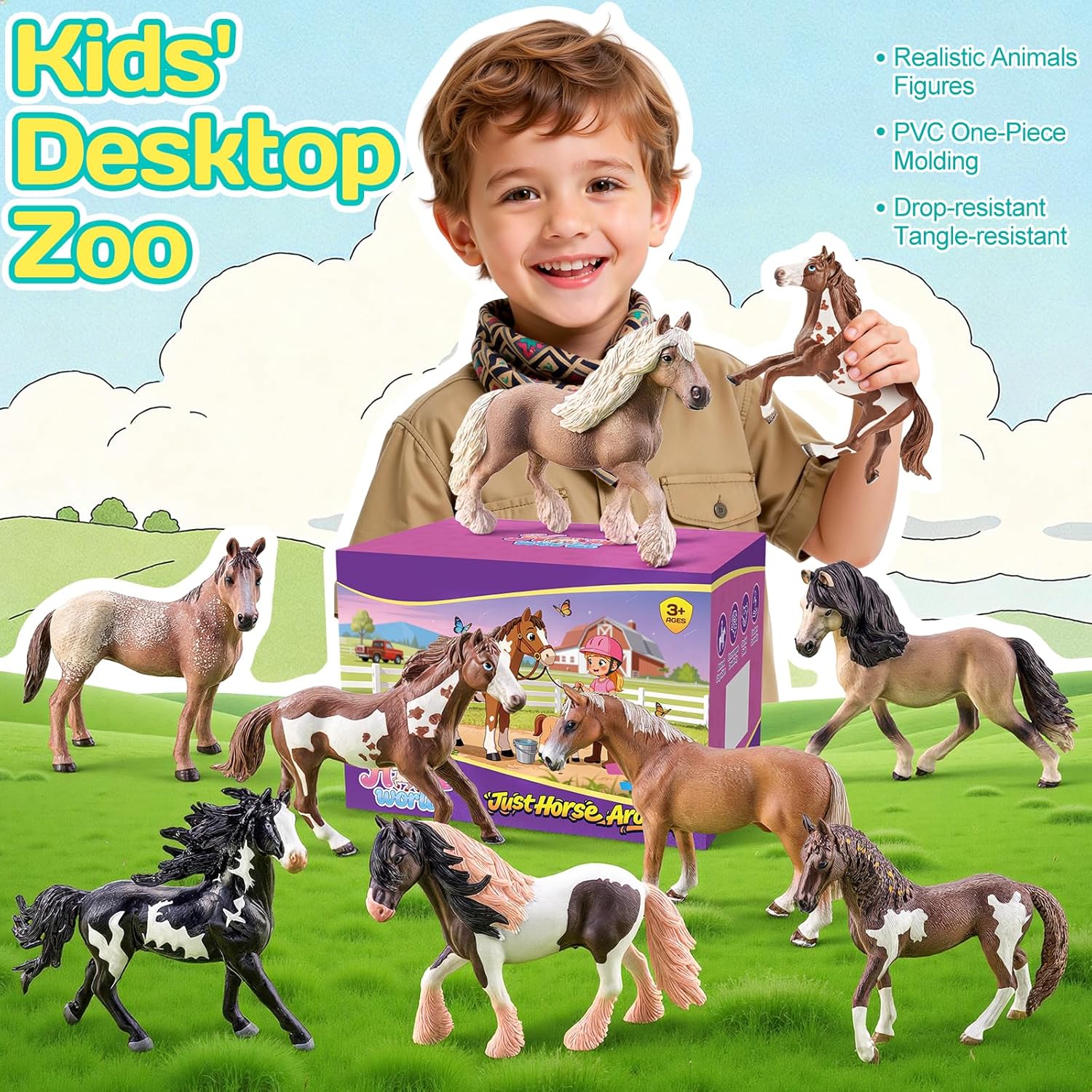 8PCS 6" Large Horse Figurines Farm Animal Toys for Girls Boys, Realistic Farm Animals Figurines Learning Toys for Toddlers, Horse Party Favors Birthday Gift Cake Toppers for Kids