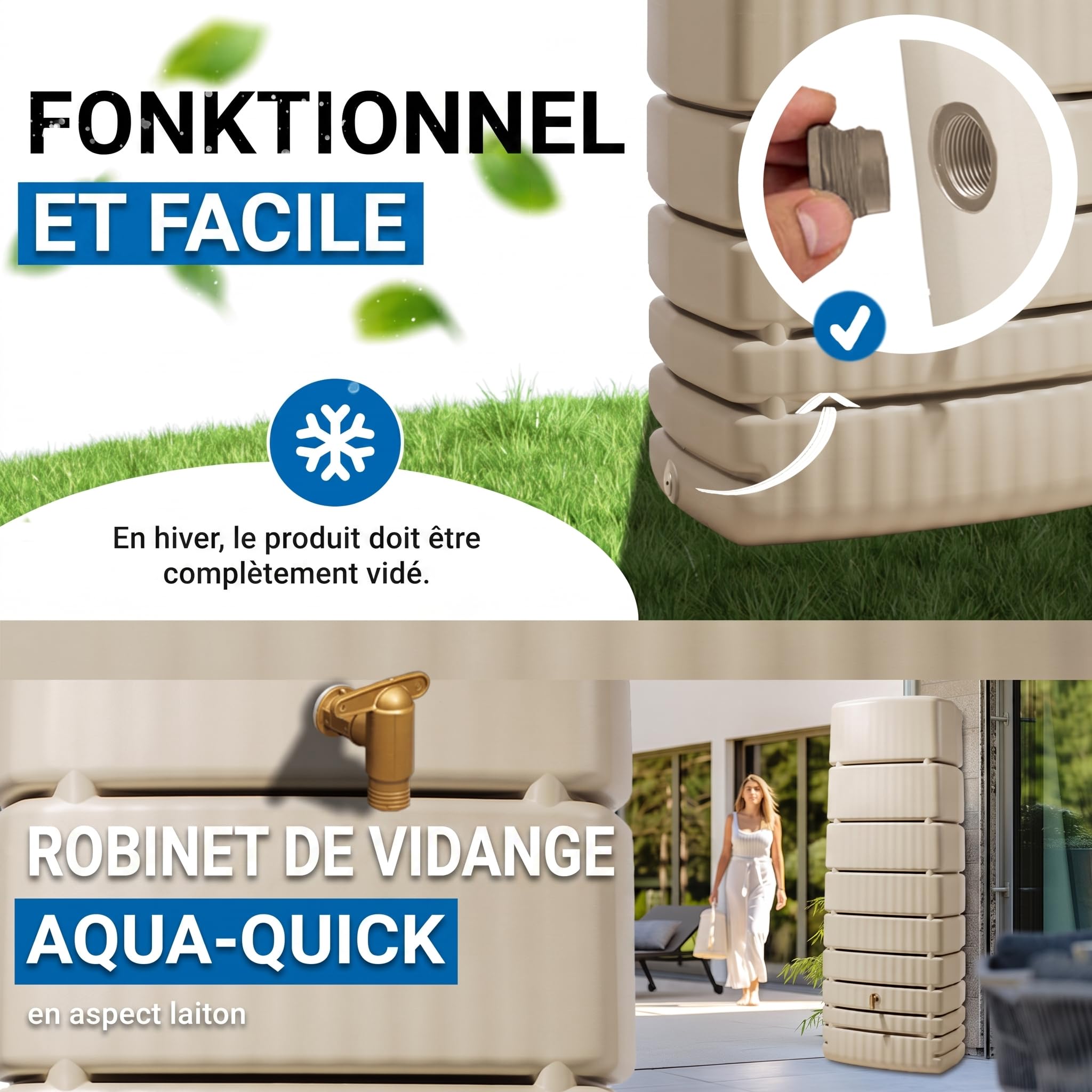 4rain Slim Kit Récupérateur d’Eau de Pluie 650L Sable