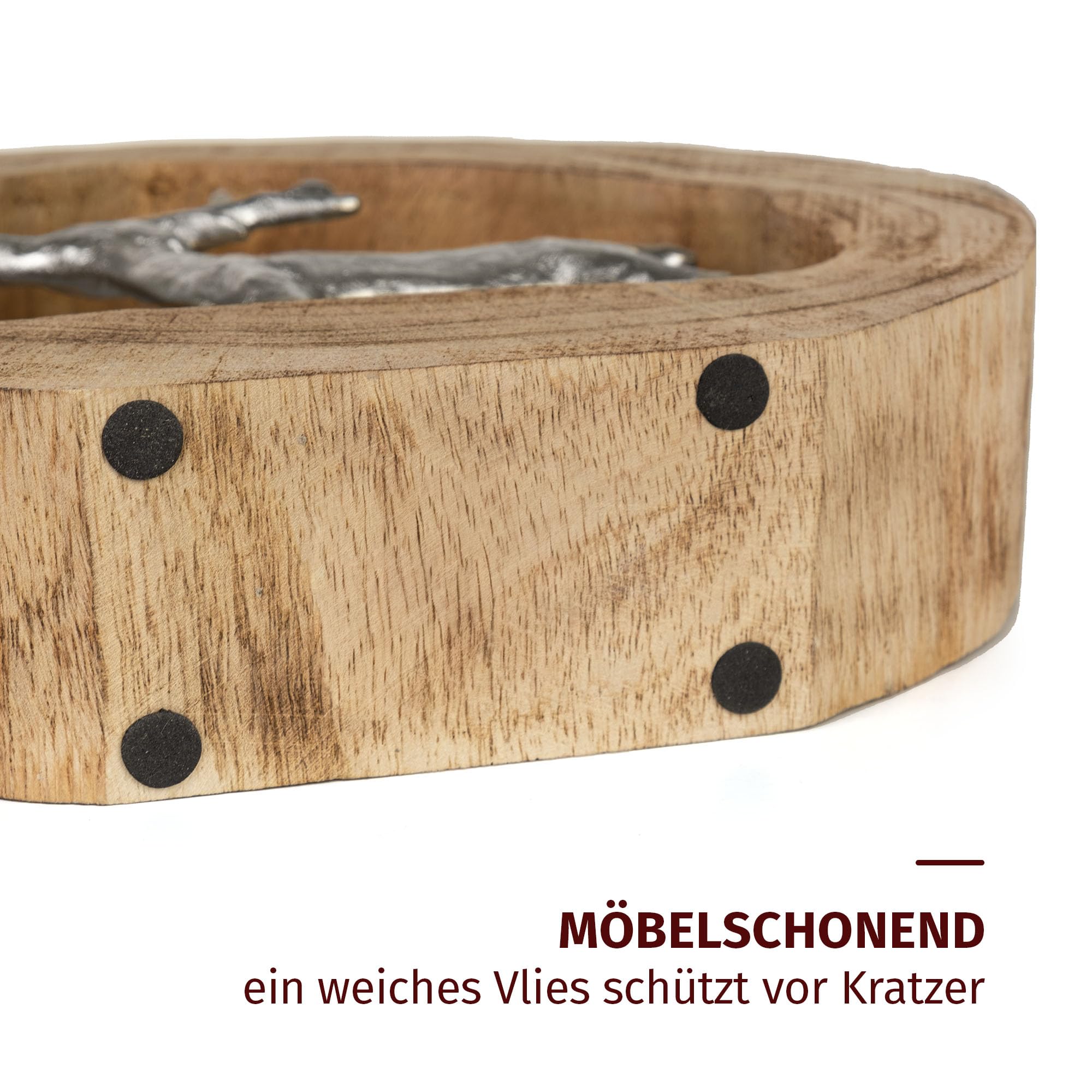 Moritz Dekofigur Rentiere im Holzring aus Mangoholz und Aluminium 27,5 cm Moderne Holzskulptur mit Zwei Rentieren für Tisch Kommode oder Fensterbank Handarbeit Unikat im natürlichen Design