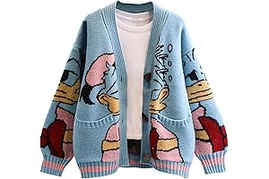 Women's Disney Jacket: Cute Embroidery Cartoon Duck Cable Knit Cardigans Sweater