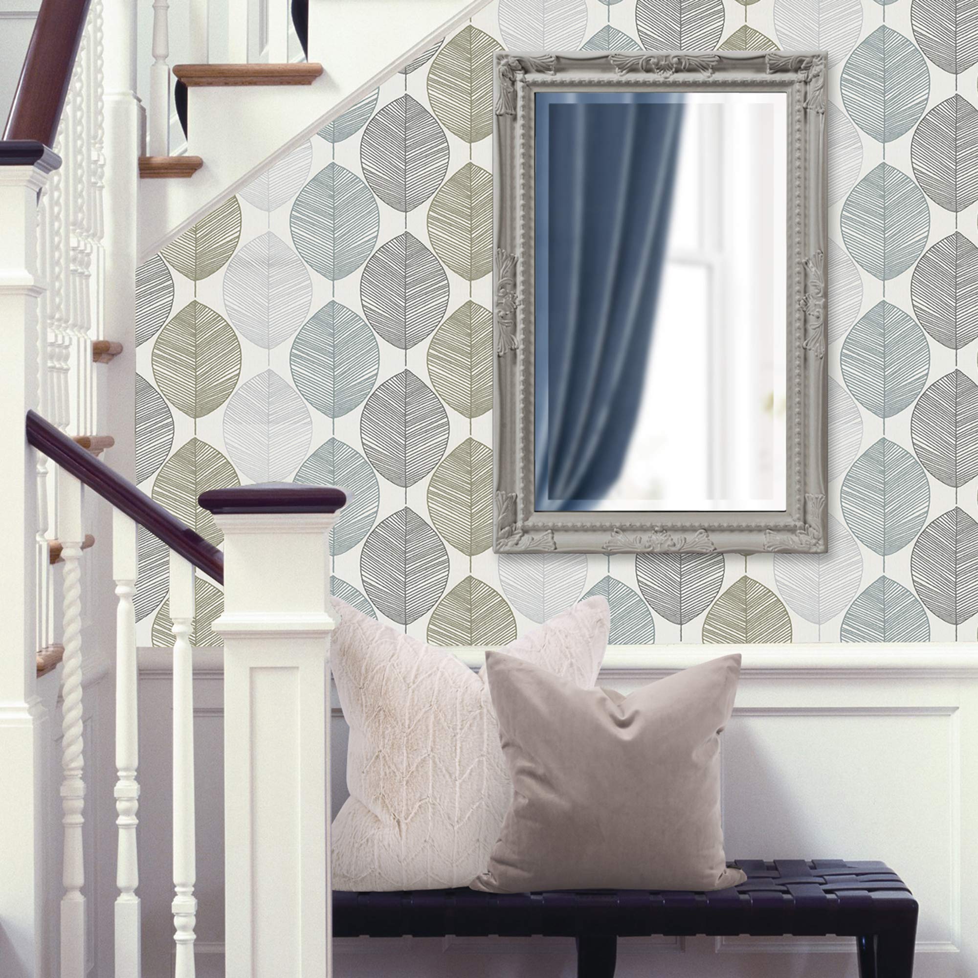 Howard Elliott Queen Ann Rectangular Glossy Nickel Wall Mirror, Rectangle Hanging Wood Framed Vanity Mirrors for Home Decor, Living Room, Bathroom, Bedroom, or Hallway, 24 x 36 Inch