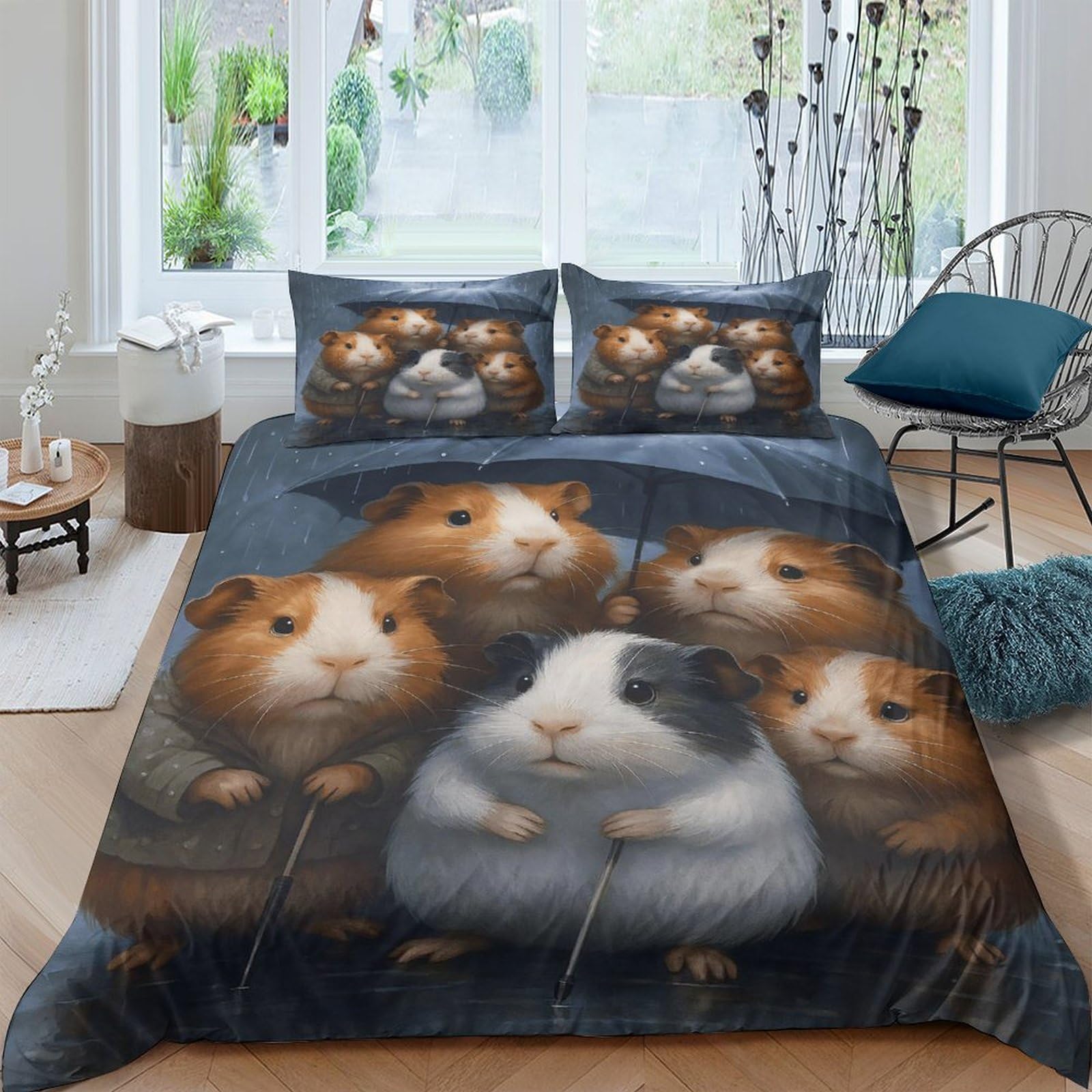 UNRXJZLVM 3D Guinea Pig Duvet Set Microfiber Cosy Bedding Teen Room