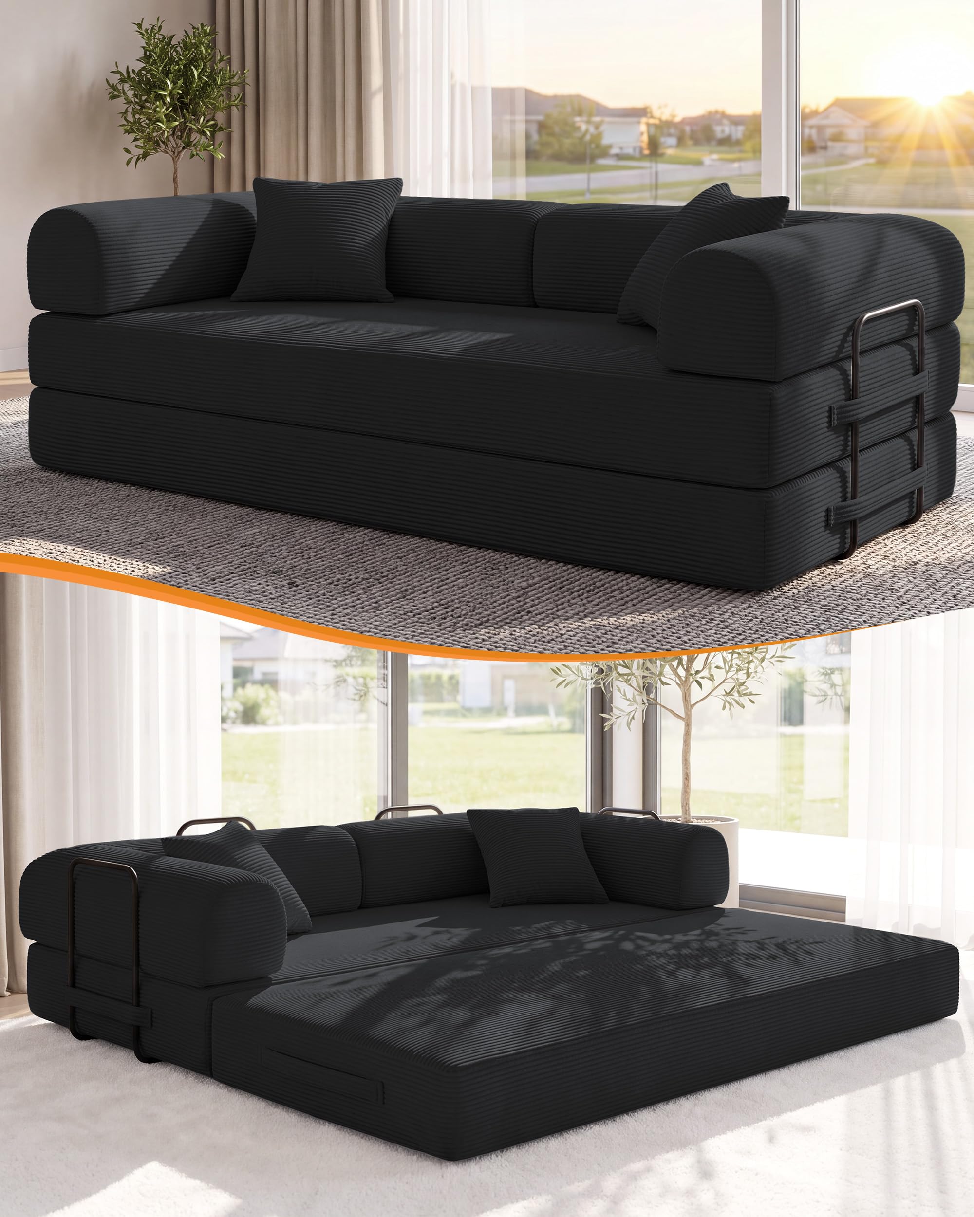 79" Sofa Bed, Convertible Futon Sofa, Boneless Couches for Living Room