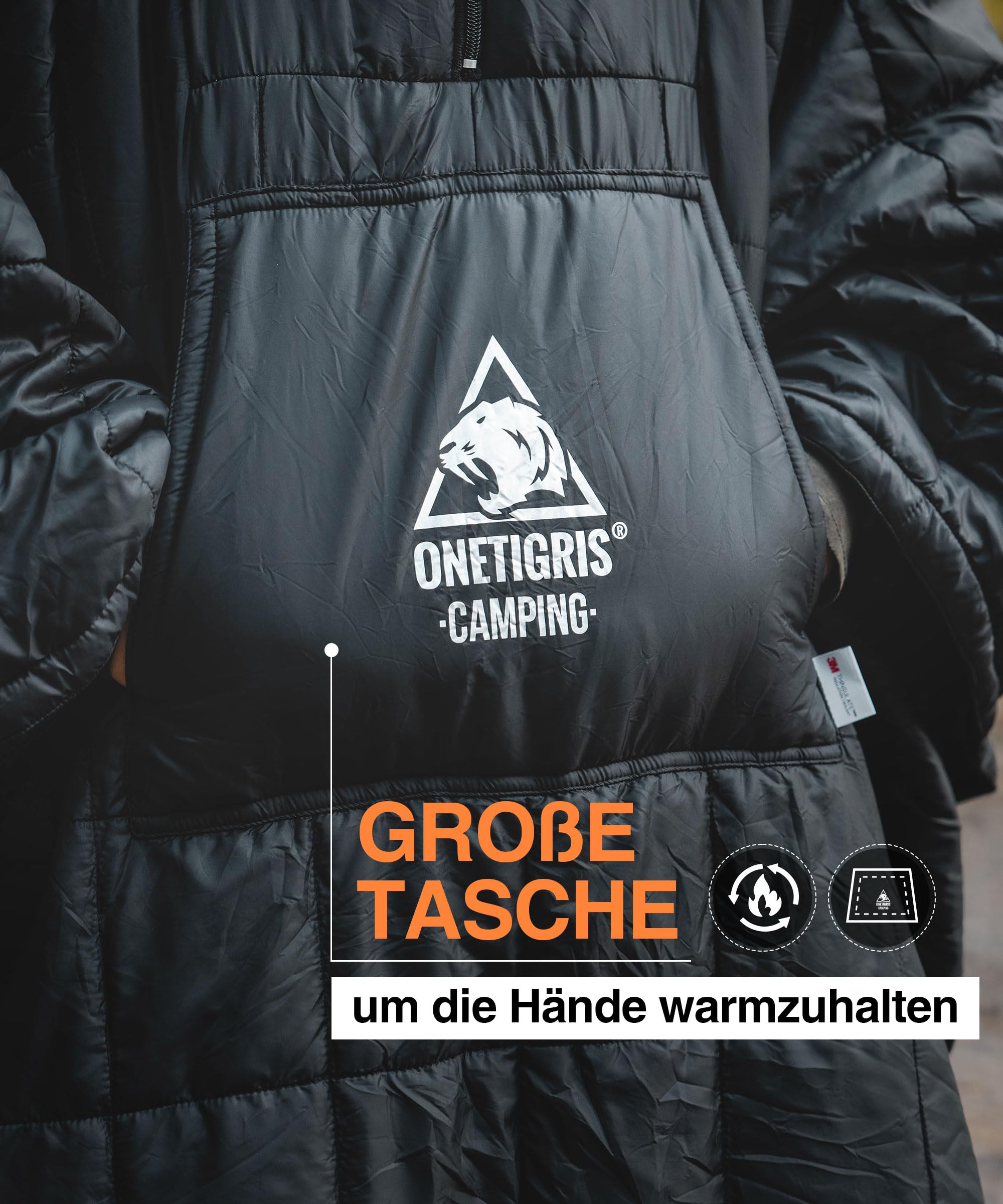 OneTigris Manta de poncho de camping con aislamiento Thinsulate 3M, manta impermeable cálida, con bolsillos grandes, manta portátil con capucha para exteriores, senderismo, viajes