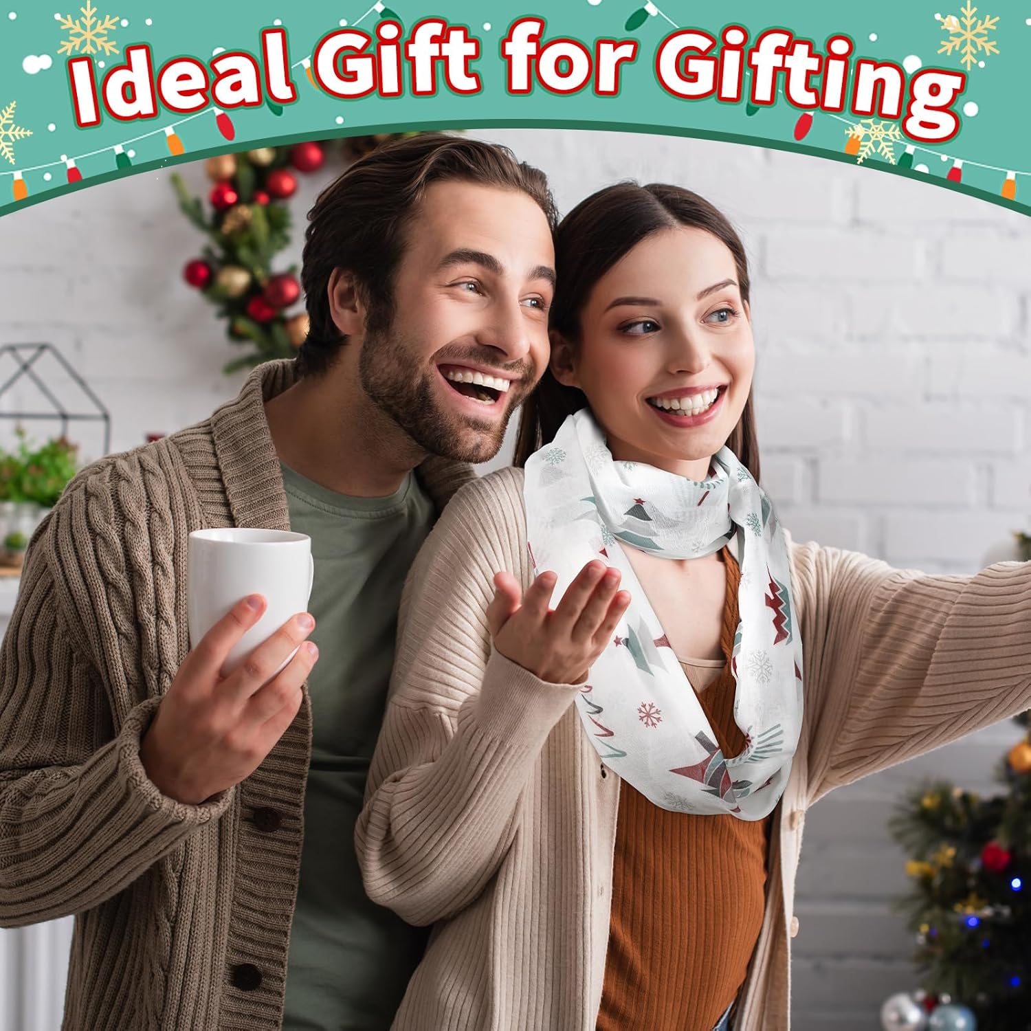 Christmas Scarf for Women Lightweight Christmas Infinity Scarves for Women 2025 Winter Xmas Light Weight Red and Green Xmas Tree Soft Scarf Holiday Gifts Neck Wrap for Mom Sister Friend Party Favor - Image 7