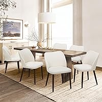 COLAMY Modern Upholstered Dining Chairs Set of 6, Beige Fabric Padded Seat Wood Legs, Kitchen Restaurant Side Chairs