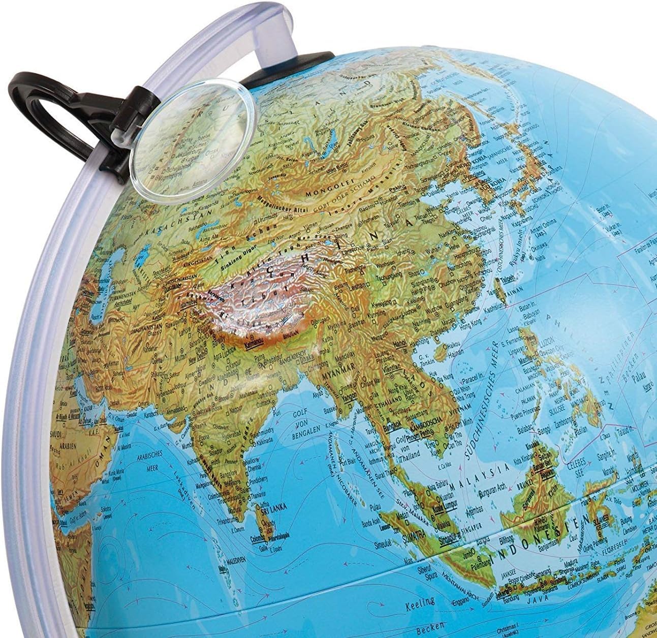 Mappamondo Tecnodidattica Uranio 30 cm Illuminato – Globo Geografico Didattico con Rilievo 3D, Cartografia Politica e Fisica, Base con Semimeridiano e Lente – Multicolore 0333URFGITLNTL46