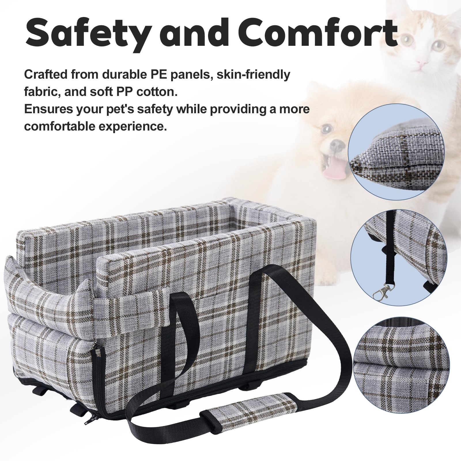 Dog Car Seat for Small Dogs - Portable Center Console Booster Seat with Anti-Collapse Design & Safety Tethers, Pet Travel Carseat Up to 15 lbs -Grey - image 5