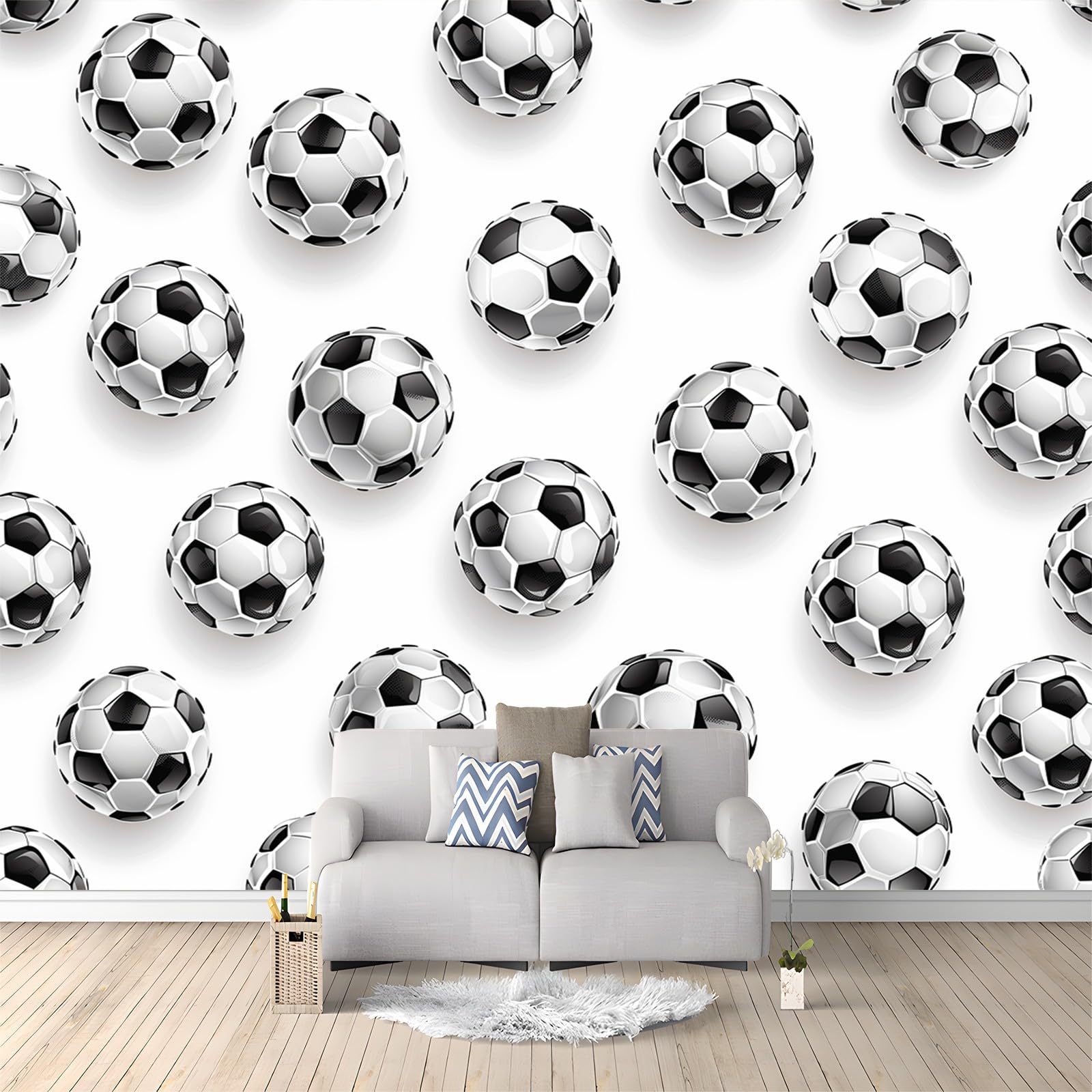Photo Wallpaper Three-Dimensional 3D Football 250 x 175cm Non-Woven Wall Mural, 3D Wallpaper Roll Mural, Moderne Living Room Bedroom Art Poster Mural Wallpaper