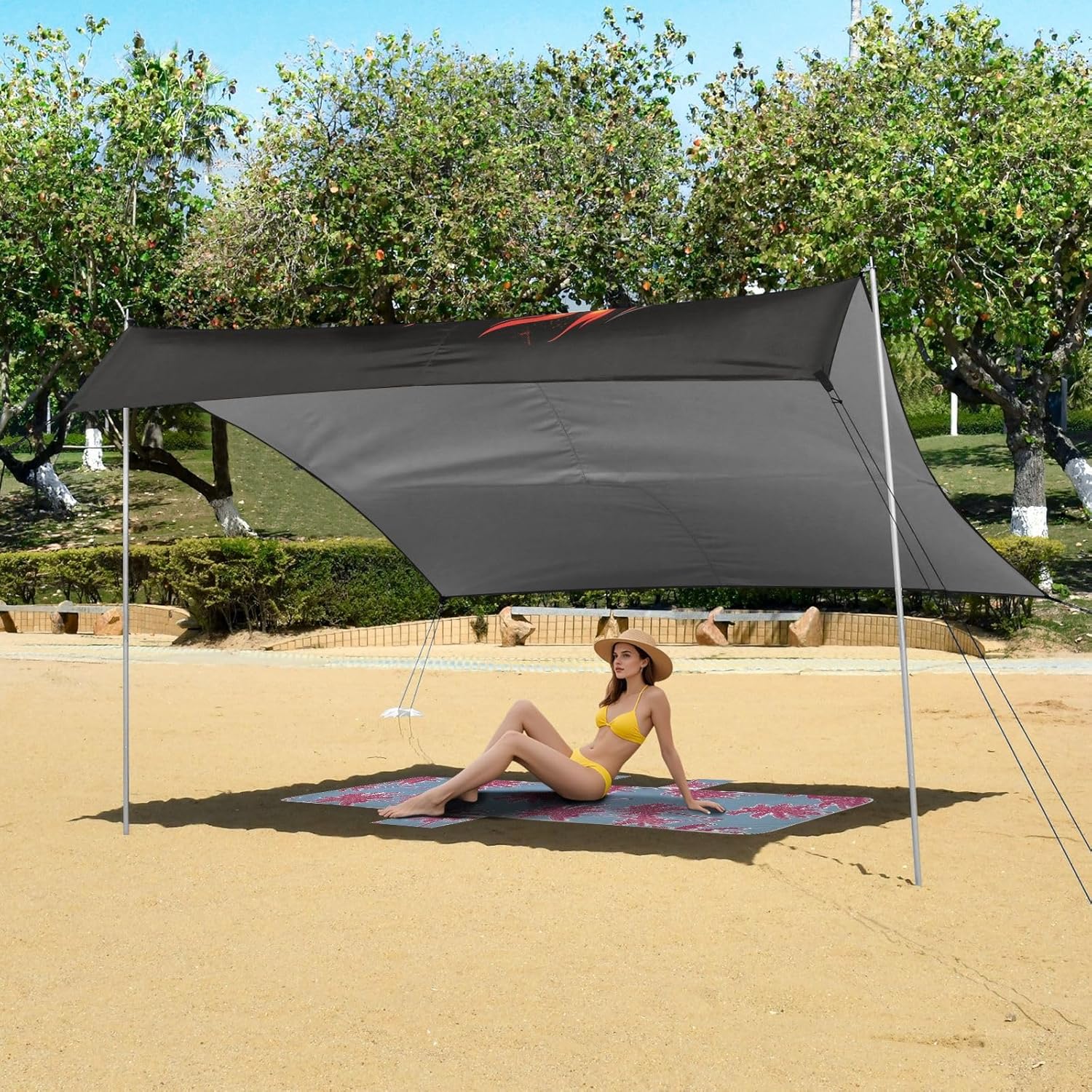 ALAZA Running Horse Flame Beach Tent Sun Shelter UPF50+ Protection Beach Shade Canopy w/ 4 Sandbags for Outdoor Camping, Fishing, Backyard Fun, Picnic, 10x9 ft