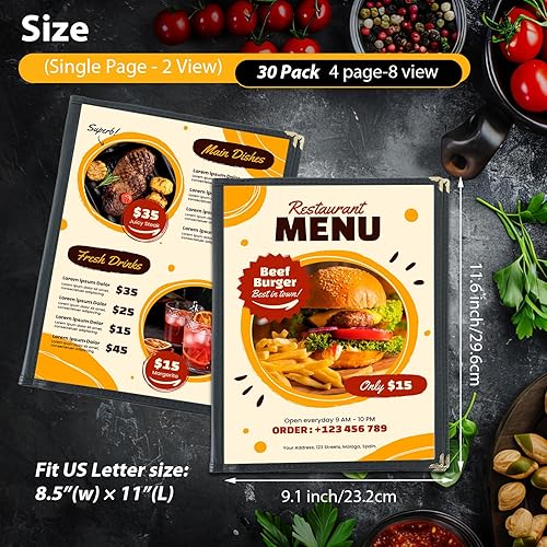 Miniatura 2 de Fundas de menú de 8.5 x 11 pulgadas  Paquete de 30 fundas transparentes para menú de recetas de restaurante para cocina, bebida, vino, cubiertas de