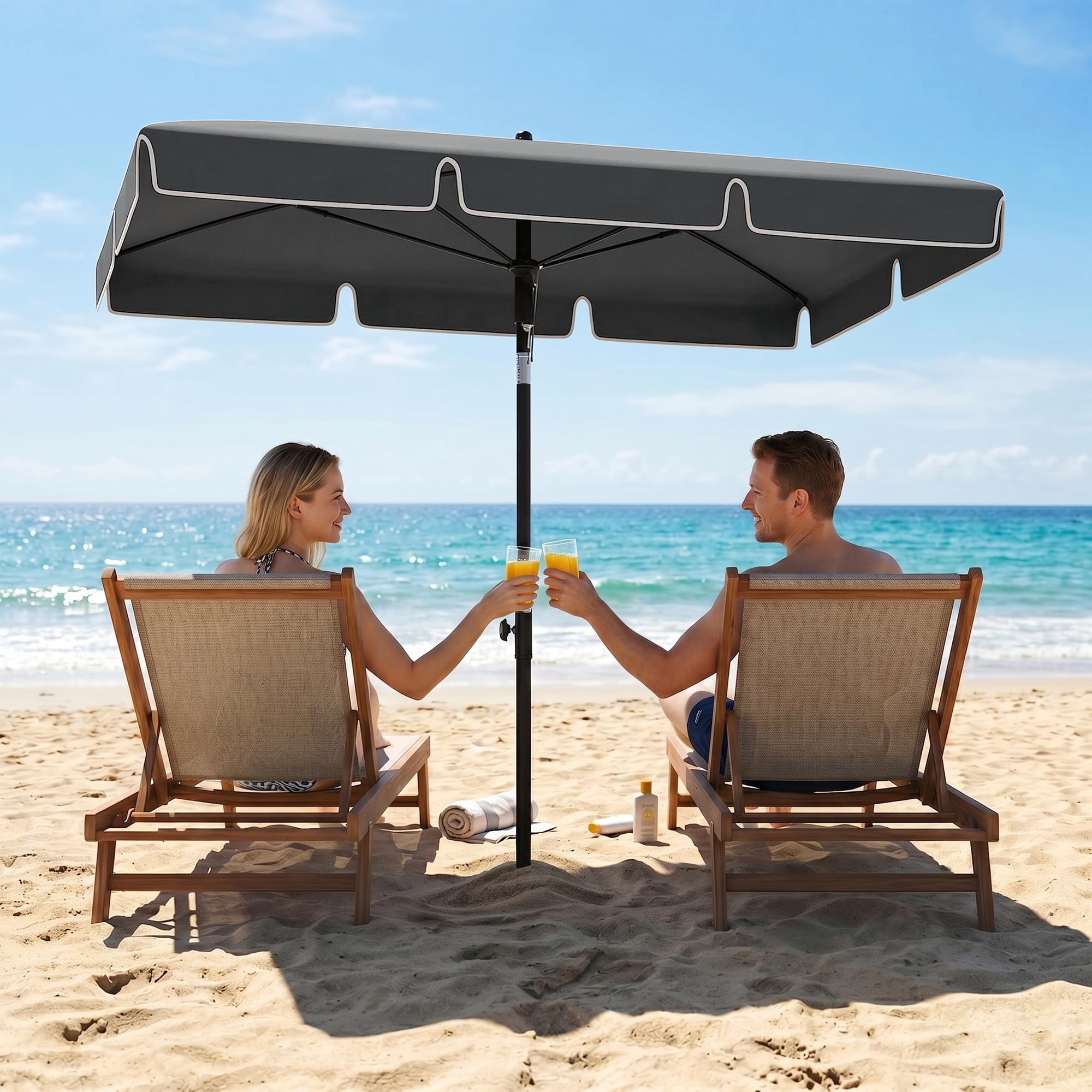 Outsunny Sombrilla de Jardín de Aluminio 2x1,3x2,5 m Parasol de Jardín Rectangular con Función de Inclinación para Terraza Patio Exterior