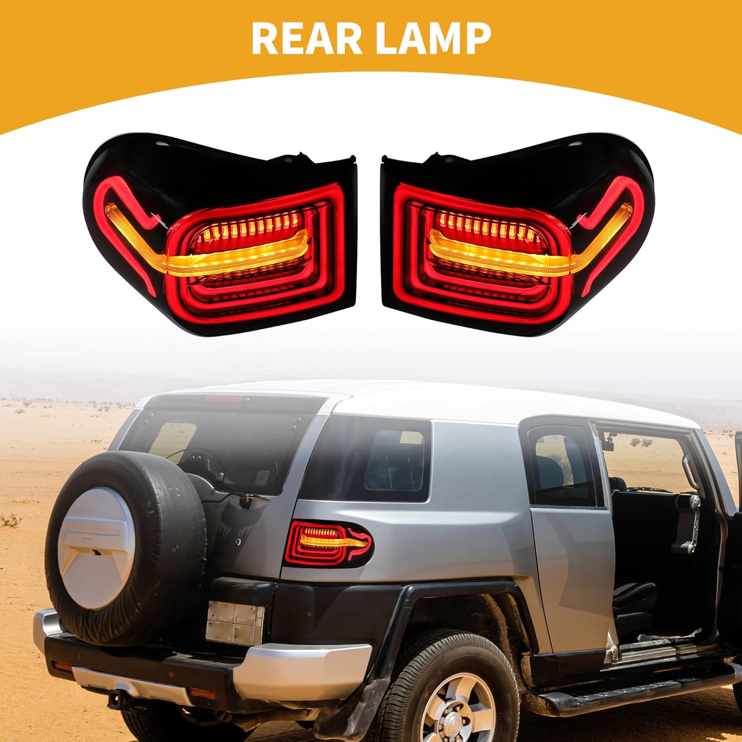 OLED Tail Lights Assembly - Car Sequential Turn Signals and 3D Dynamic Animation Lighting with Running Light - for Toyota FJ Cruiser 2007-2014 Plastic Black - 1pair
