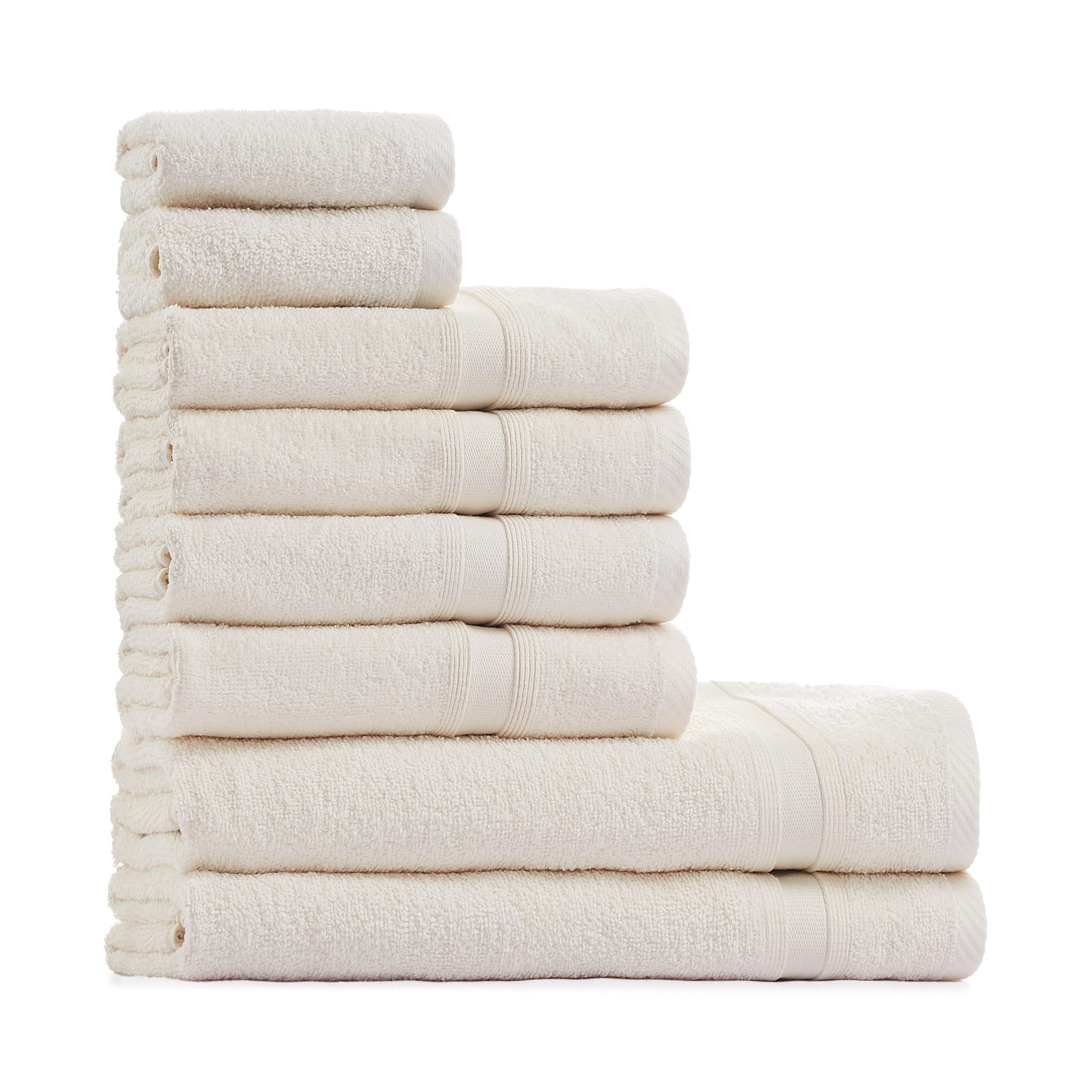 Tuiste Handtücher Set Creme |%100 Baumwolle Handtuch Set 8 Teilig | 2X Badetücher Set, 4X Handtücher, 2X Gästetücher | Weich und Saugstark | Farbe : Creme
