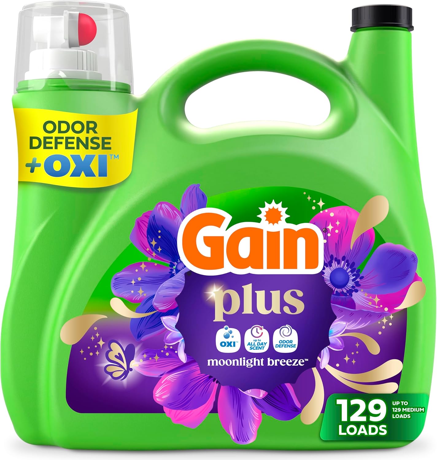 Gain Plus Liquid Laundry Detergent, Cleaner, Fresher, Now with Oxi, Moonlight Breeze Scent, 170 fl oz, 129 Loads