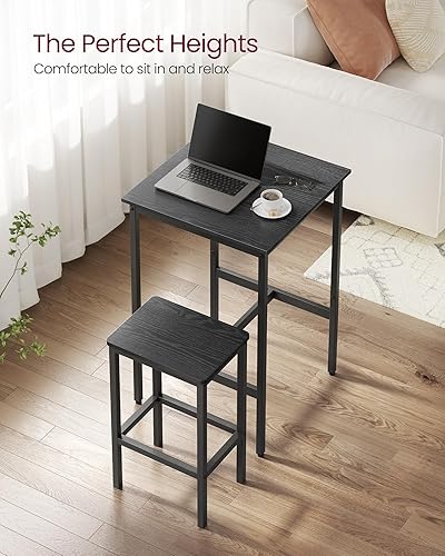 Miniatura 3 de VASAGLE Juego de mesa y sillas de bar, mesa cuadrada con 2 taburetes, juego de pub de comedor para 2, ahorro de espacio para desayuno, sala de